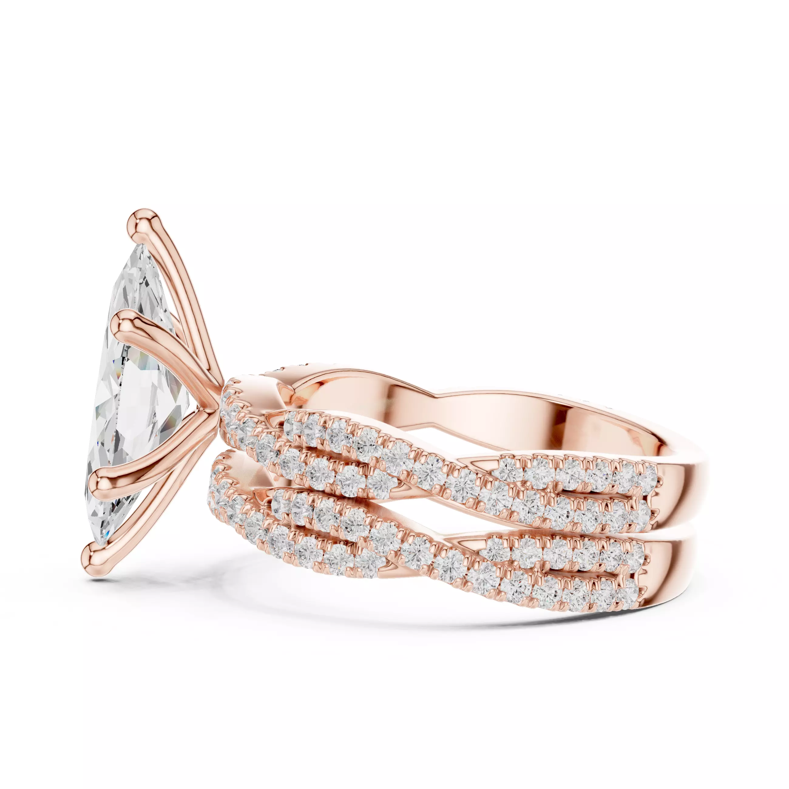 14x7mm Marquise Cut Twisted Shank Wedding Ring Set 3DM STL Video 3D print model_6