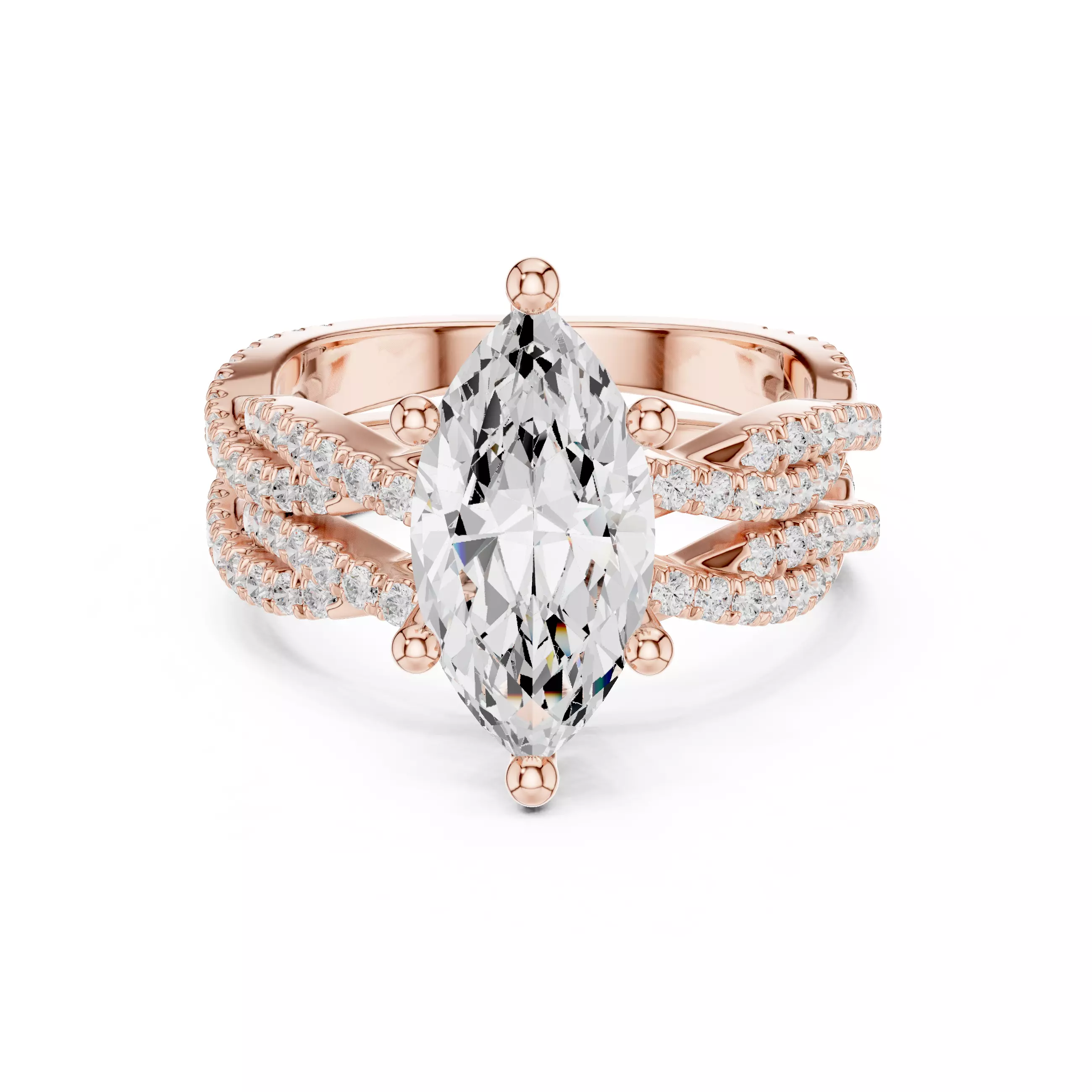 14x7mm Marquise Cut Twisted Shank Wedding Ring Set 3DM STL Video 3D print model_0