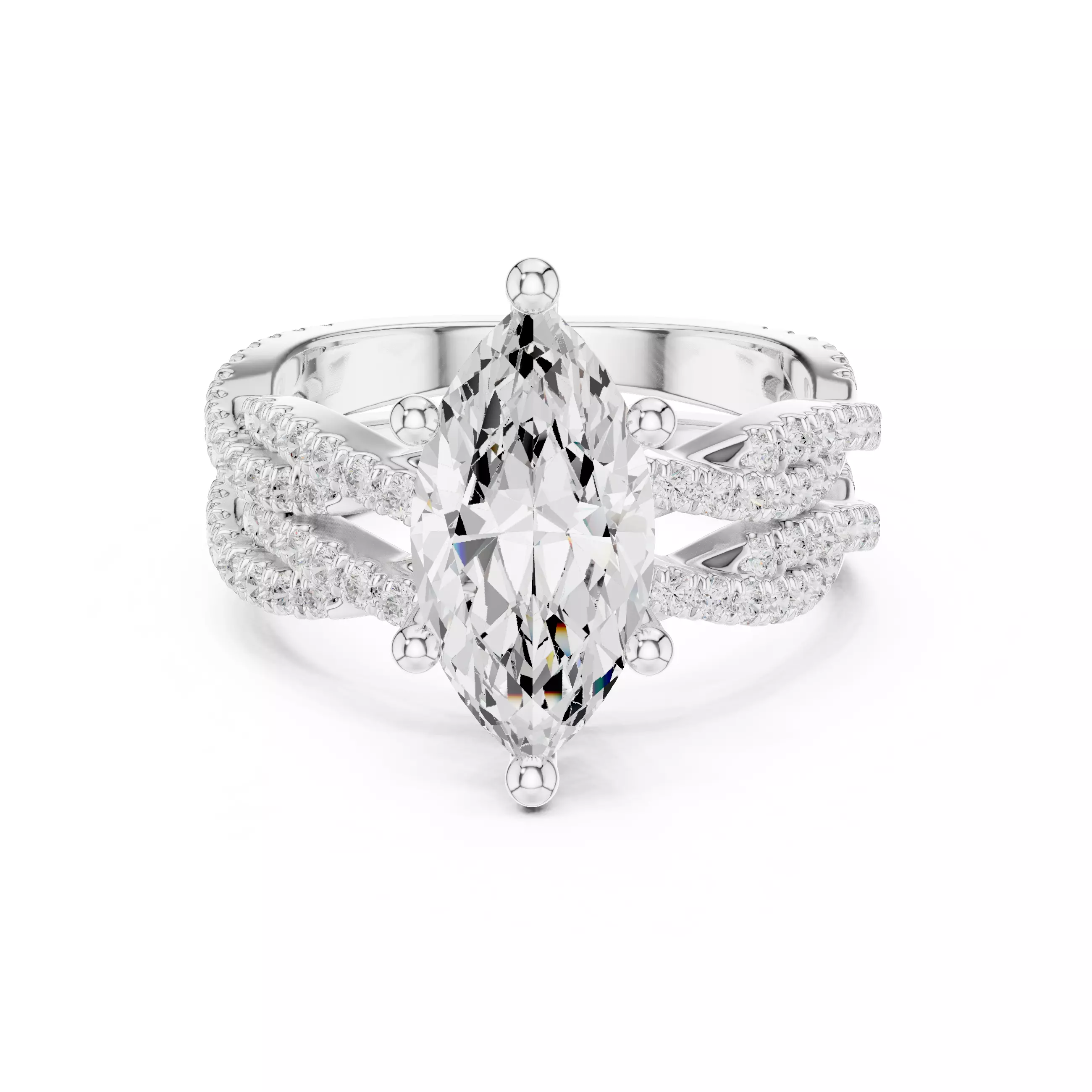 14x7mm Marquise Cut Twisted Shank Wedding Ring Set 3DM STL Video 3D print model_2