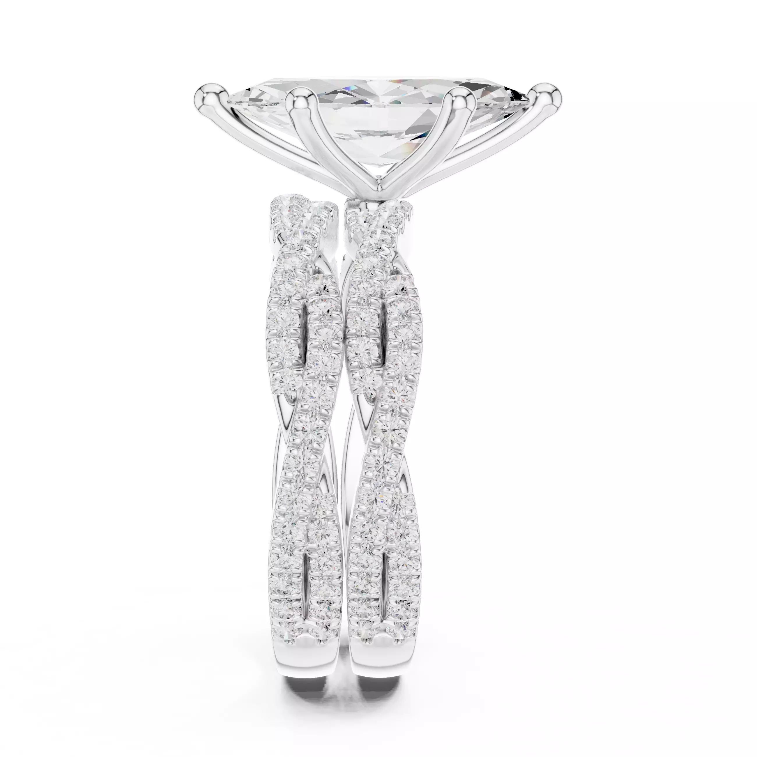 14x7mm Marquise Cut Twisted Shank Wedding Ring Set 3DM STL Video 3D print model_13