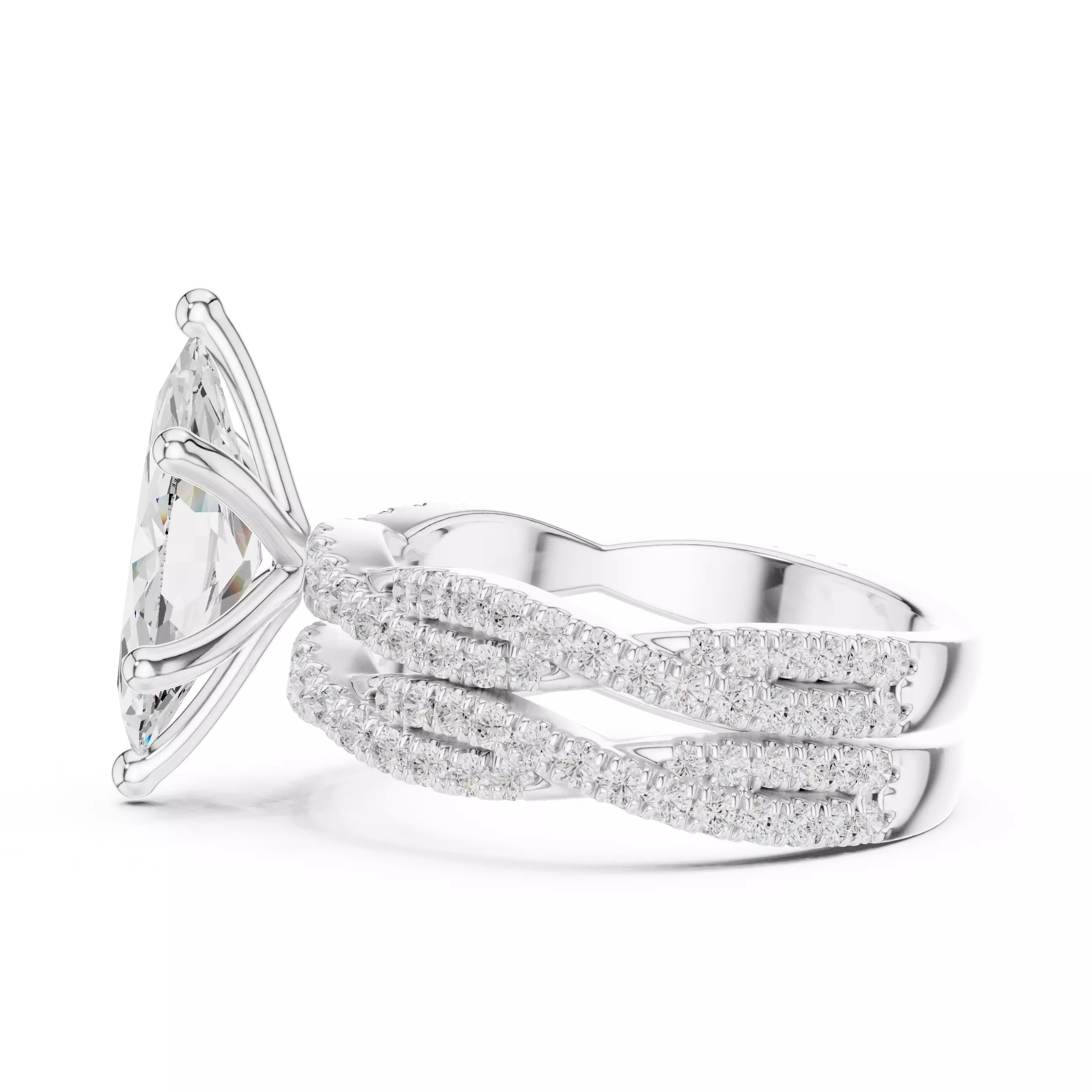 14x7mm Marquise Cut Twisted Shank Wedding Ring Set 3DM STL Video 3D print model_14