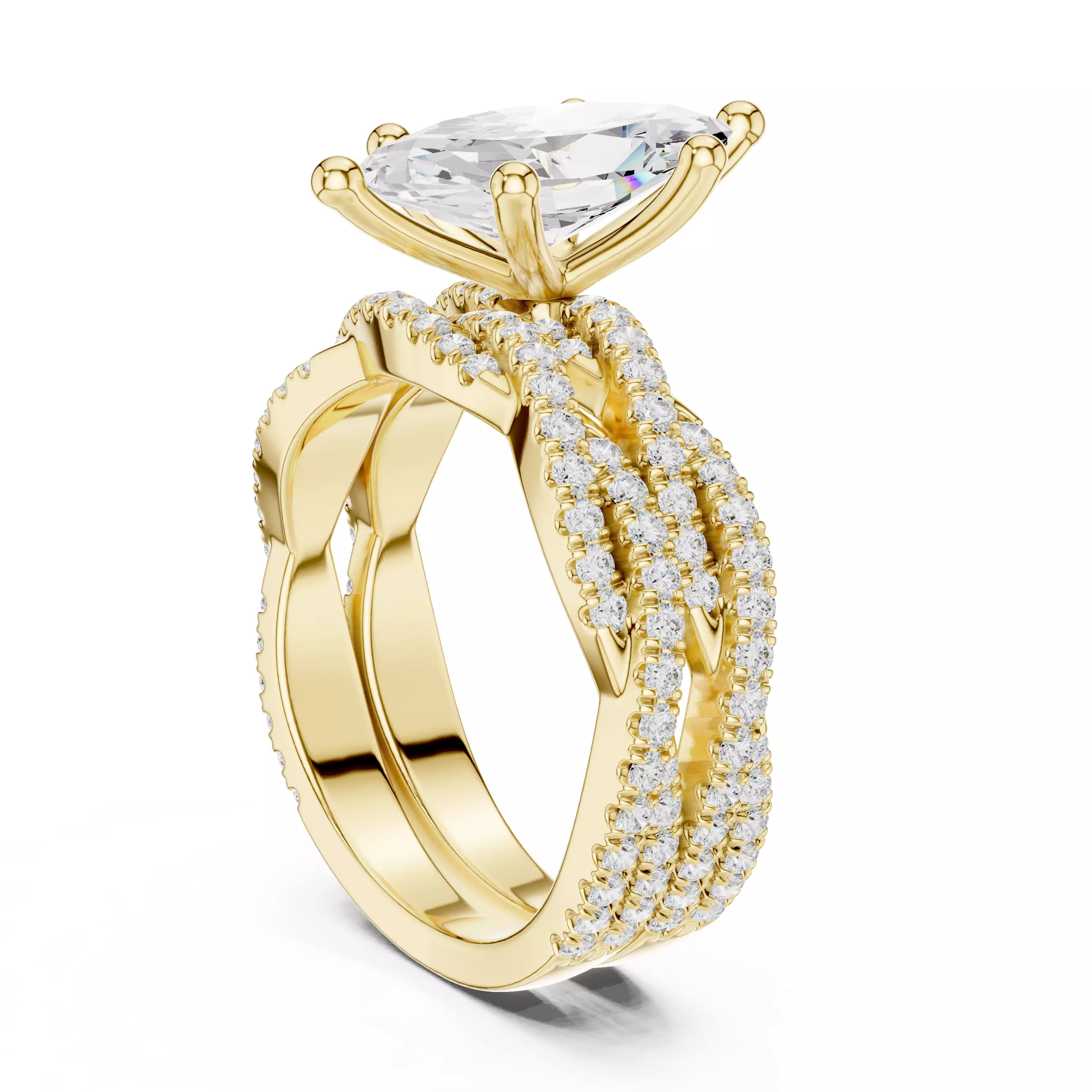 14x7mm Marquise Cut Twisted Shank Wedding Ring Set 3DM STL Video 3D print model_7