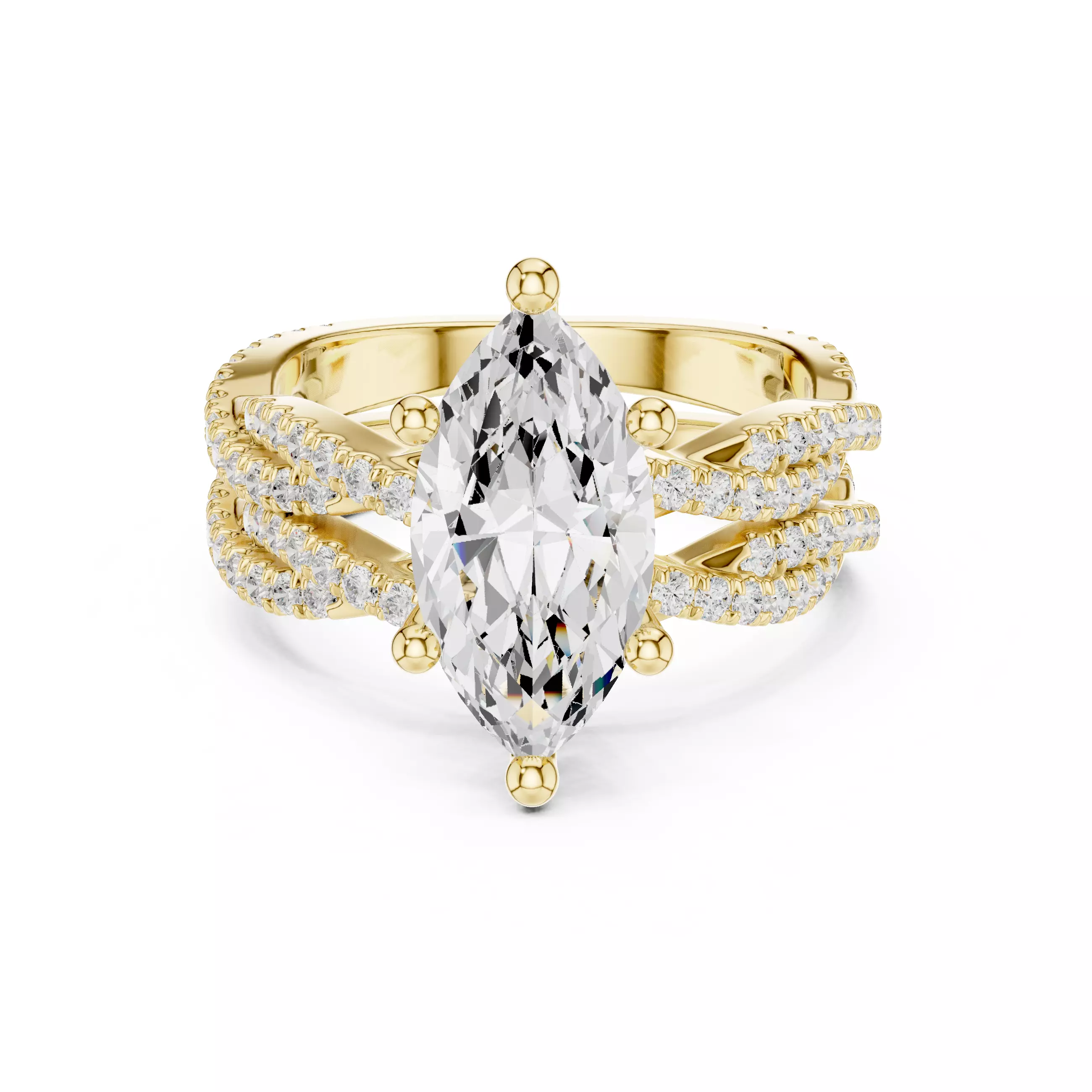 14x7mm Marquise Cut Twisted Shank Wedding Ring Set 3DM STL Video 3D print model_1