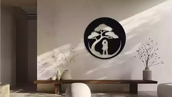 Romantic Tree Love Couple Silhouette Wall Art