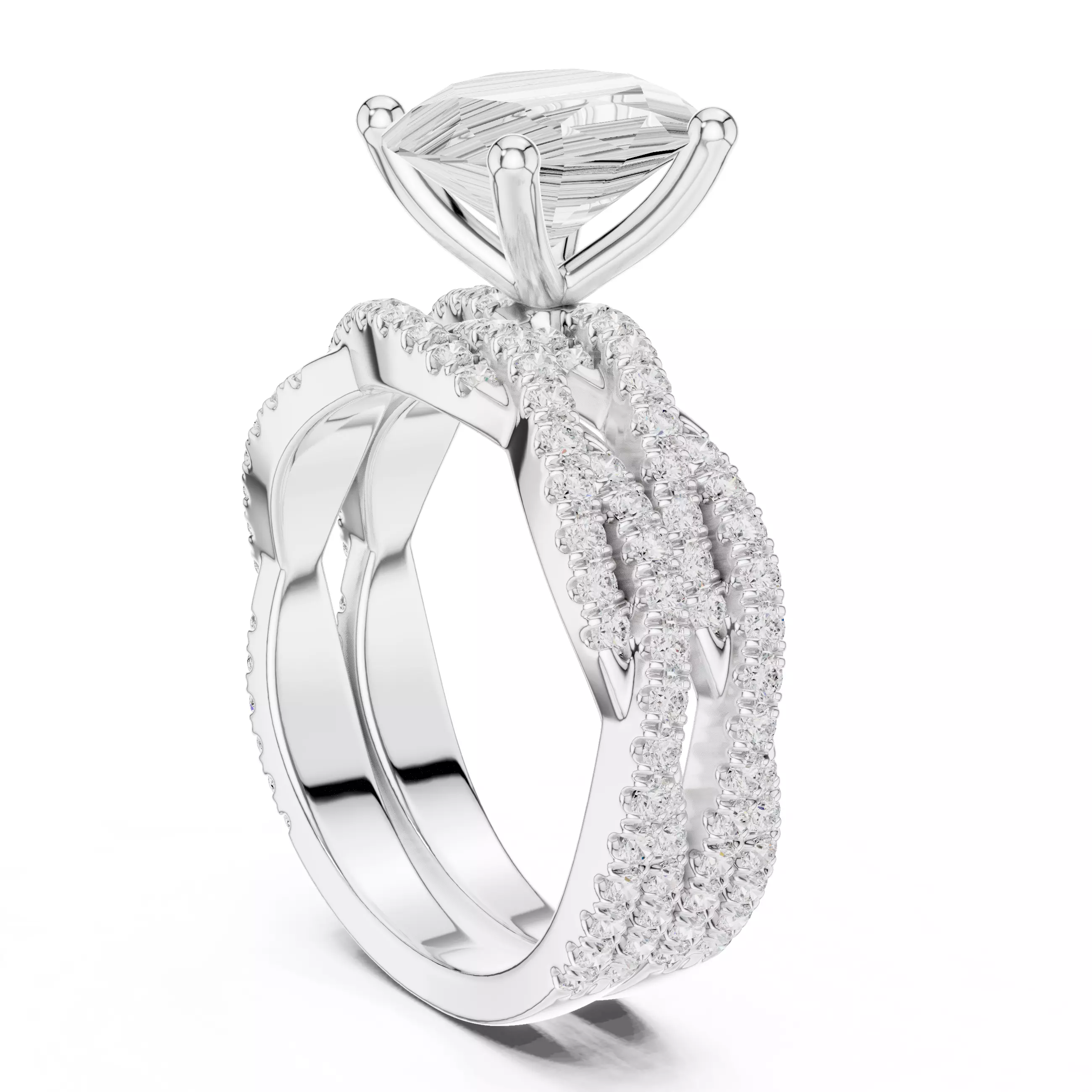 10x8mm Oval Cut Twisted Shank Wedding Ring Set 3DM STL Video 3D print model_6