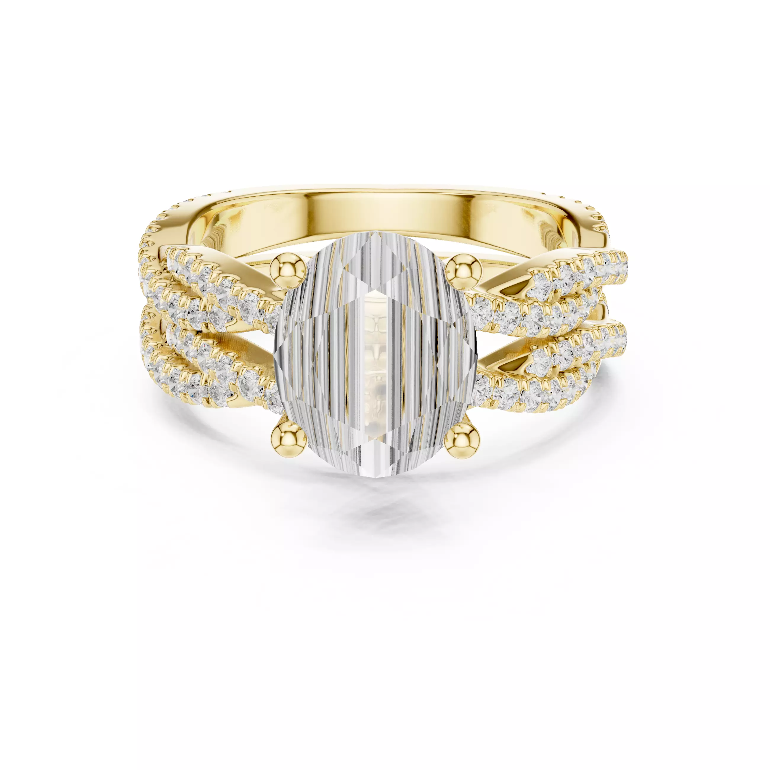 10x8mm Oval Cut Twisted Shank Wedding Ring Set 3DM STL Video 3D print model_17