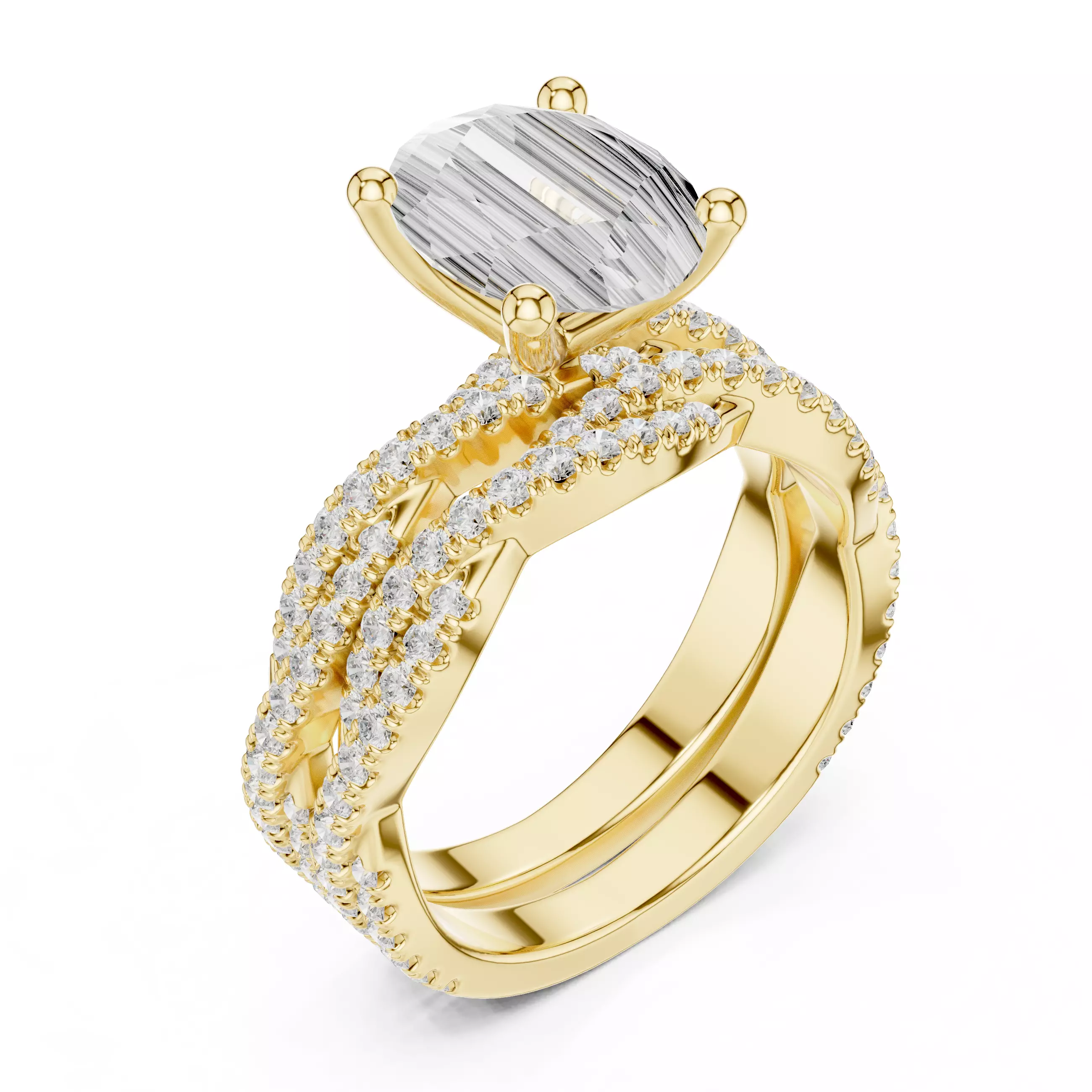 10x8mm Oval Cut Twisted Shank Wedding Ring Set 3DM STL Video 3D print model_10