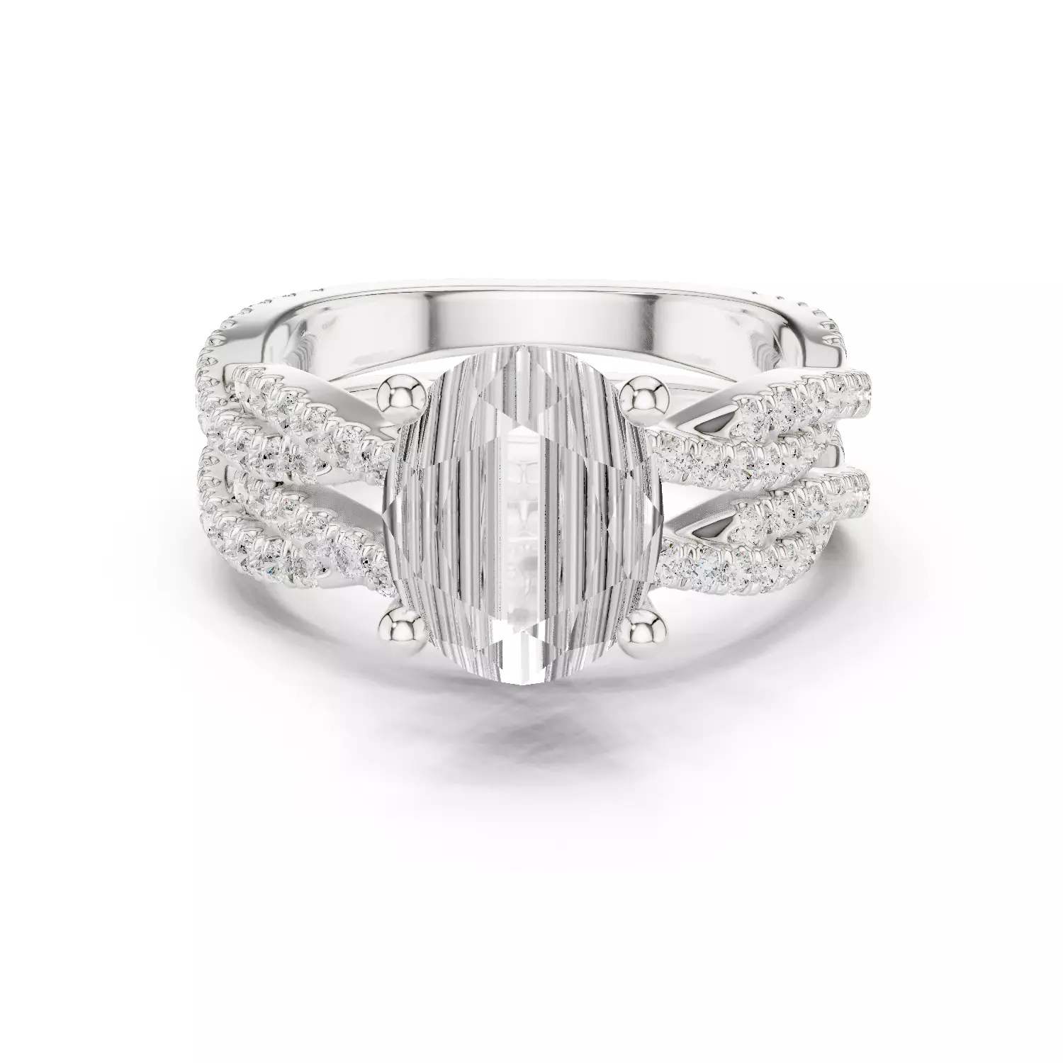 10x8mm Oval Cut Twisted Shank Wedding Ring Set 3DM STL Video 3D print model_2