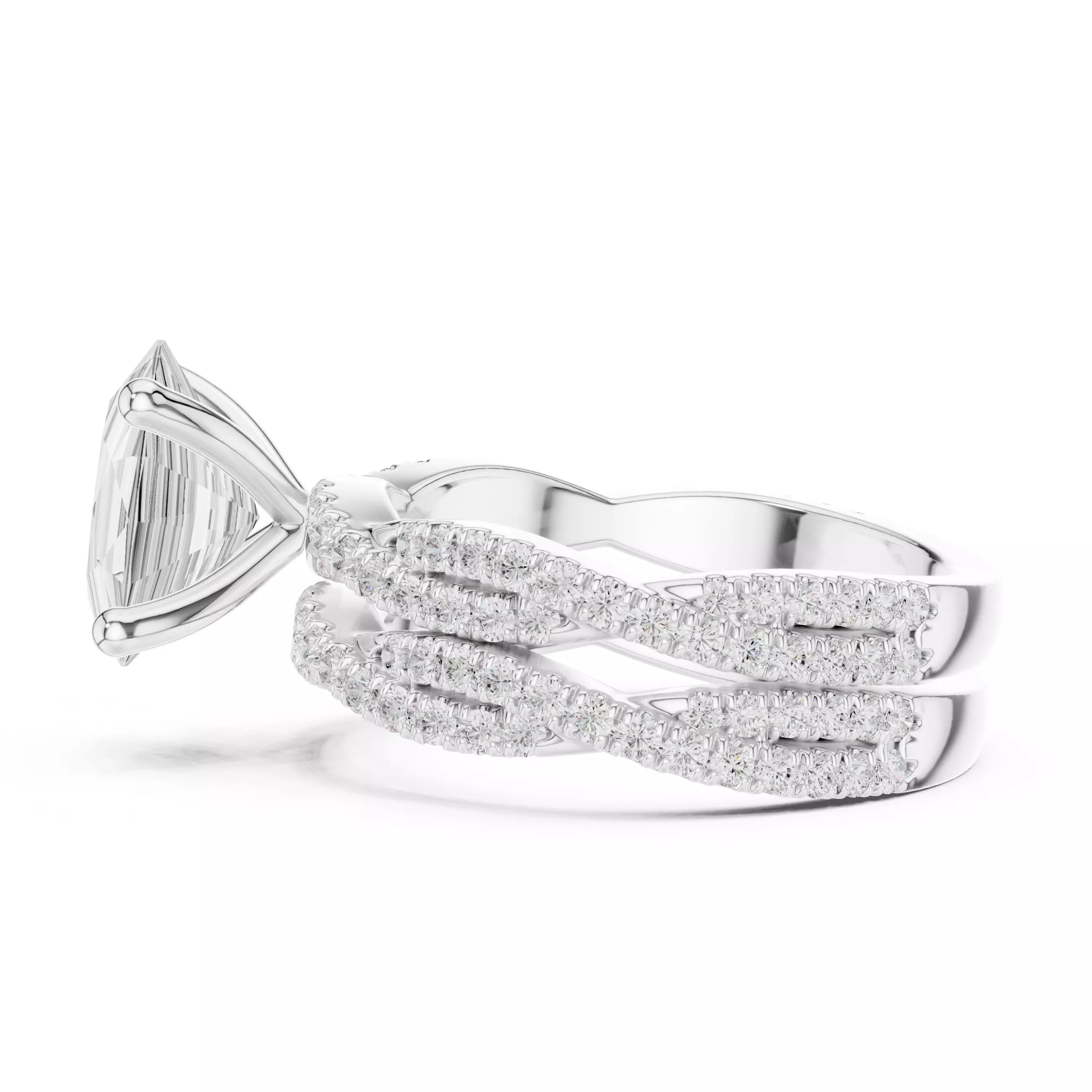 10x8mm Oval Cut Twisted Shank Wedding Ring Set 3DM STL Video 3D print model_14