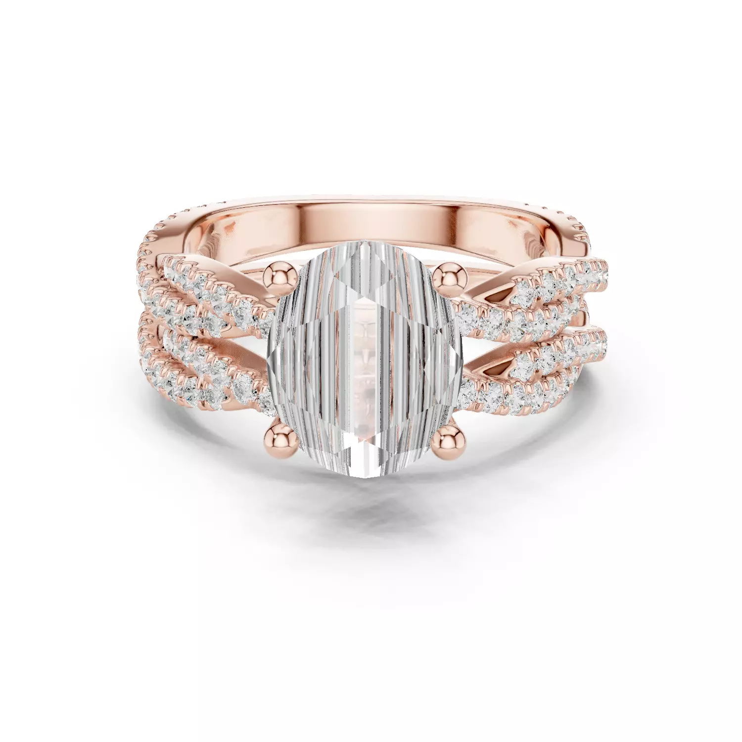 10x8mm Oval Cut Twisted Shank Wedding Ring Set 3DM STL Video 3D print model_0