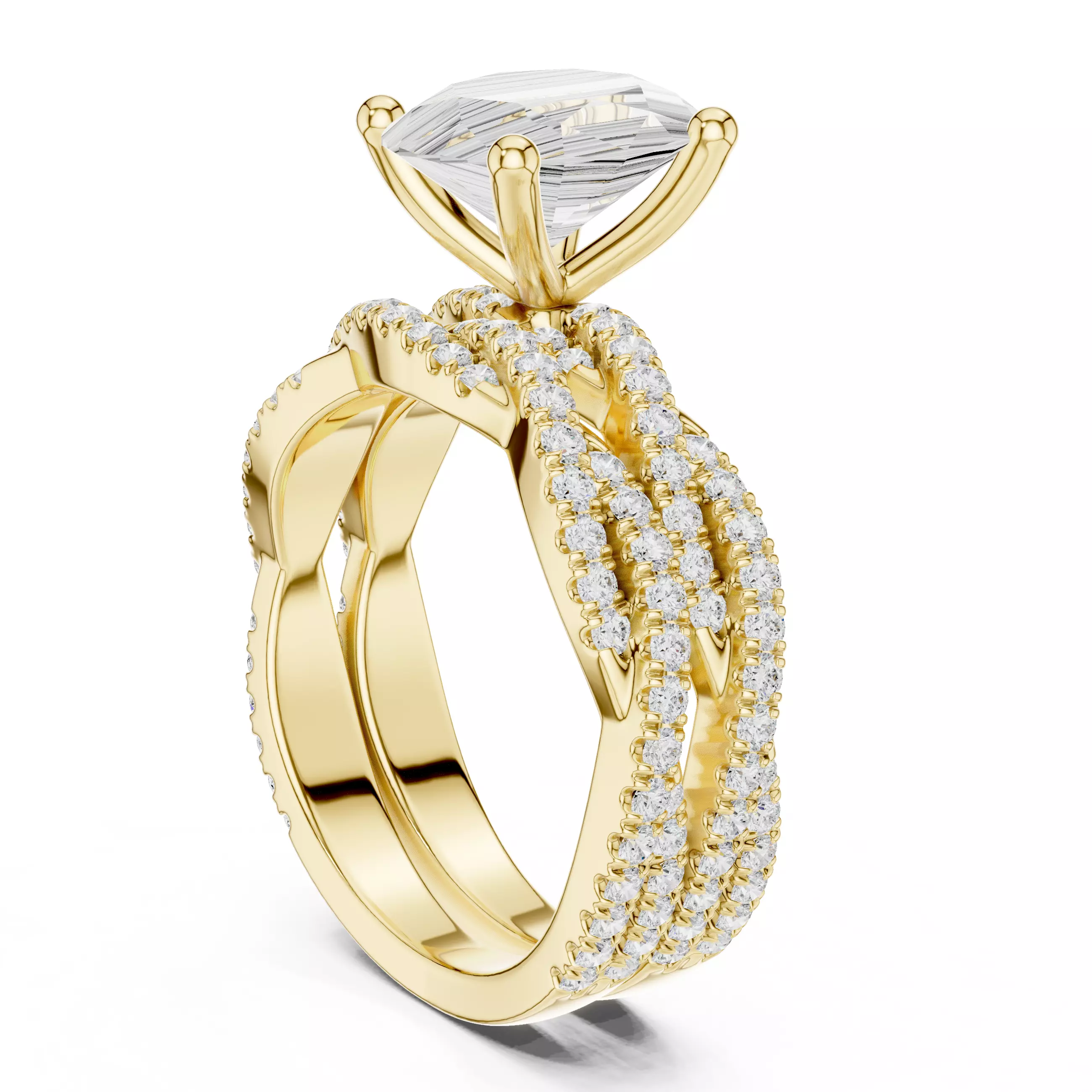 10x8mm Oval Cut Twisted Shank Wedding Ring Set 3DM STL Video 3D print model_9