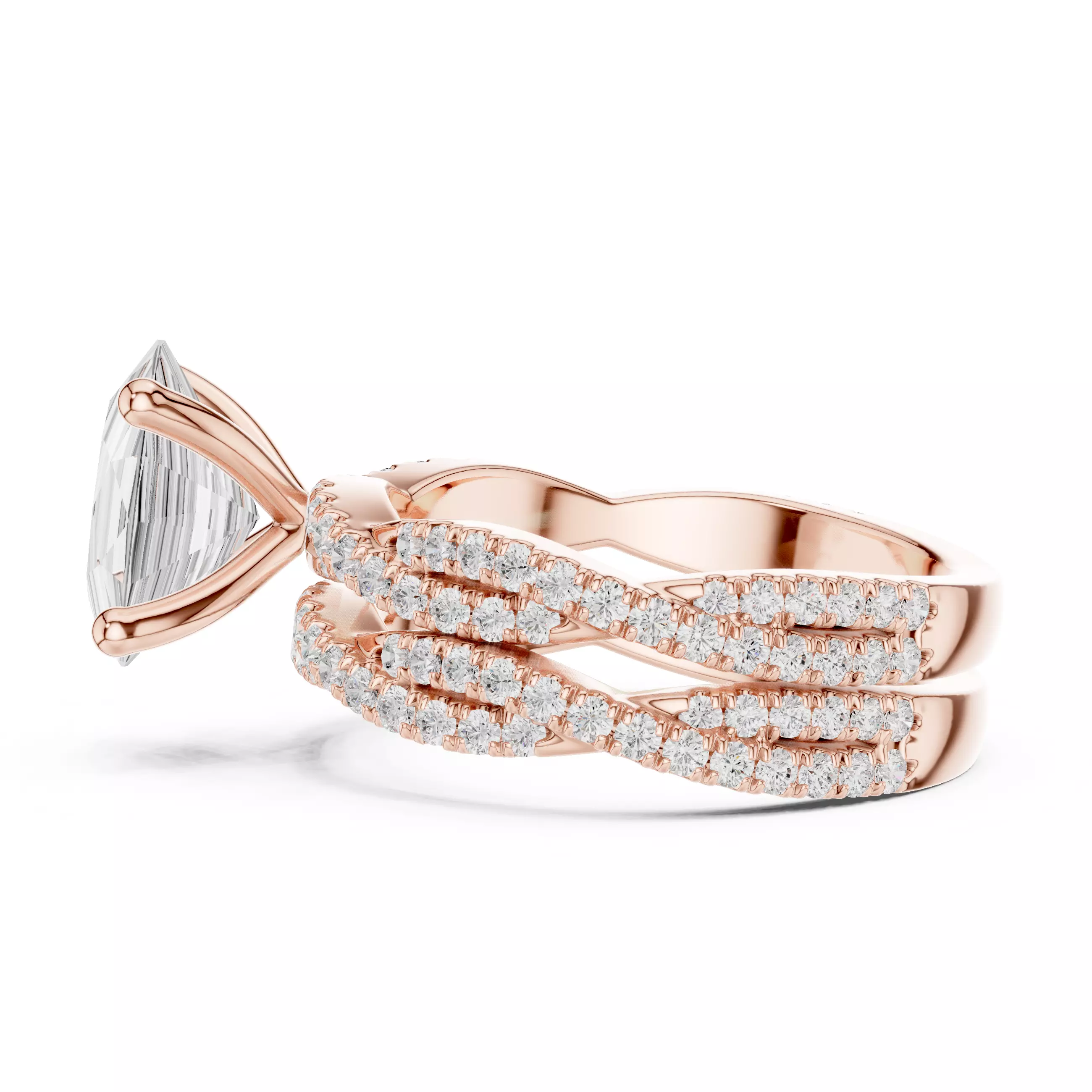 10x8mm Oval Cut Twisted Shank Wedding Ring Set 3DM STL Video 3D print model_12