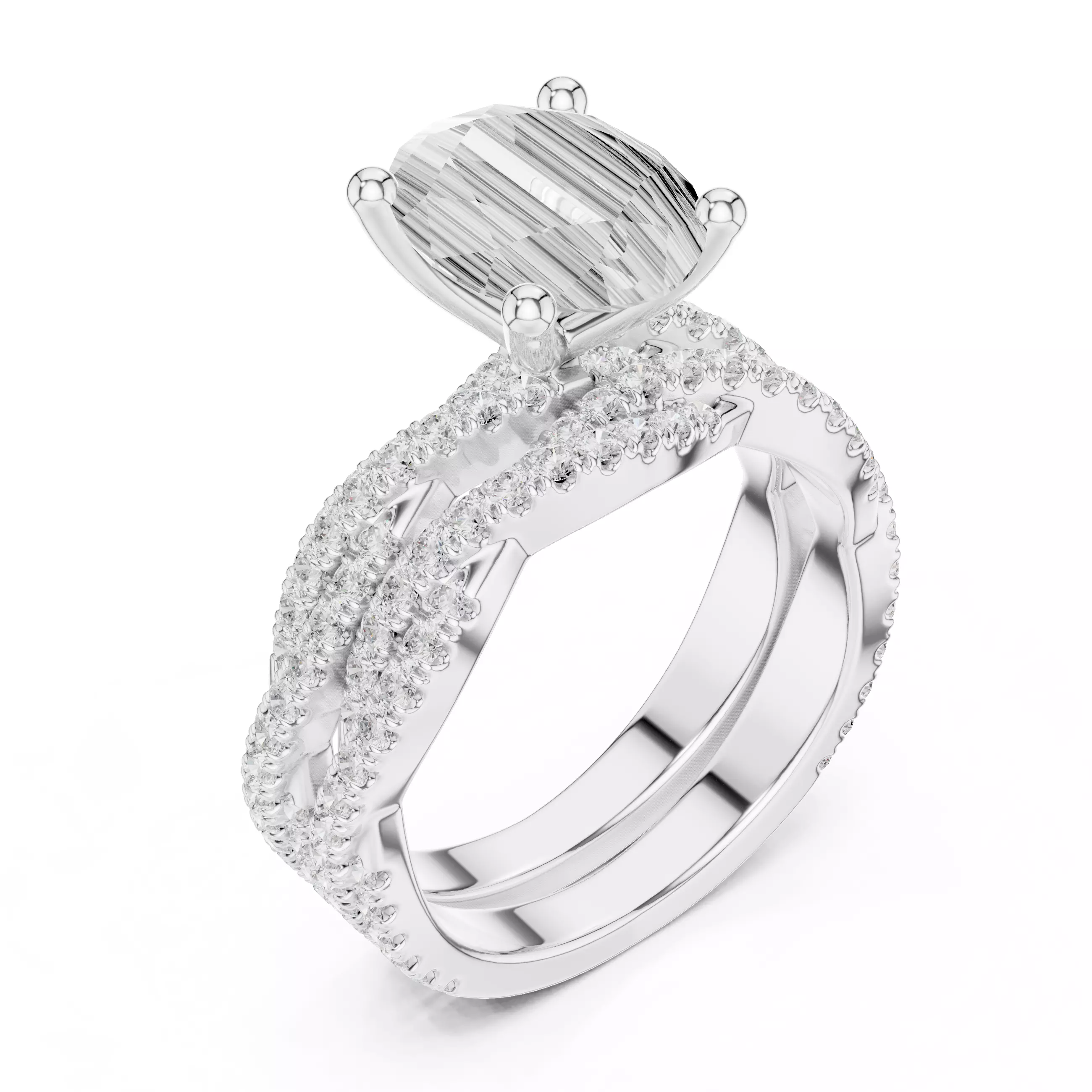 10x8mm Oval Cut Twisted Shank Wedding Ring Set 3DM STL Video 3D print model_7