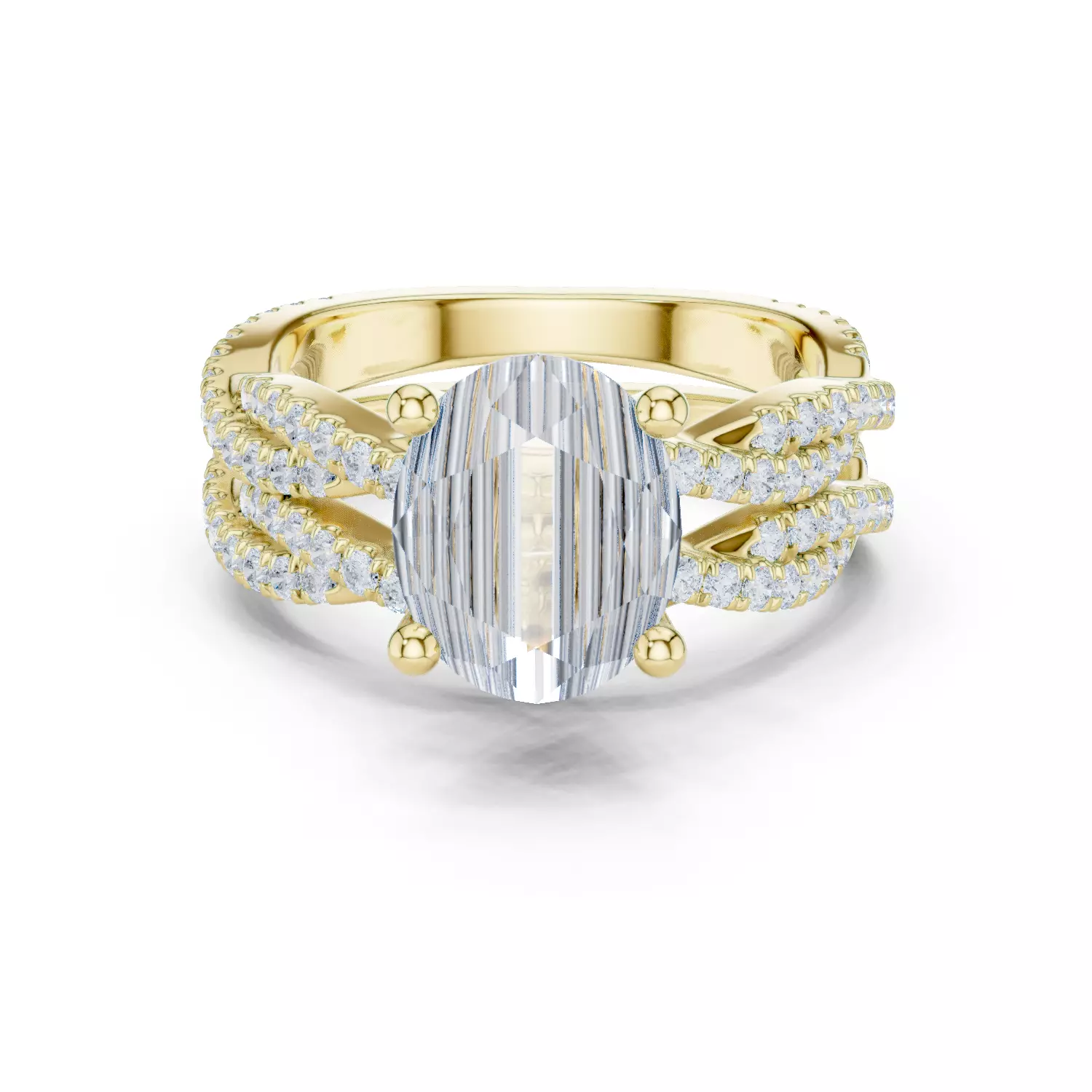 10x8mm Oval Cut Twisted Shank Wedding Ring Set 3DM STL Video 3D print model_1