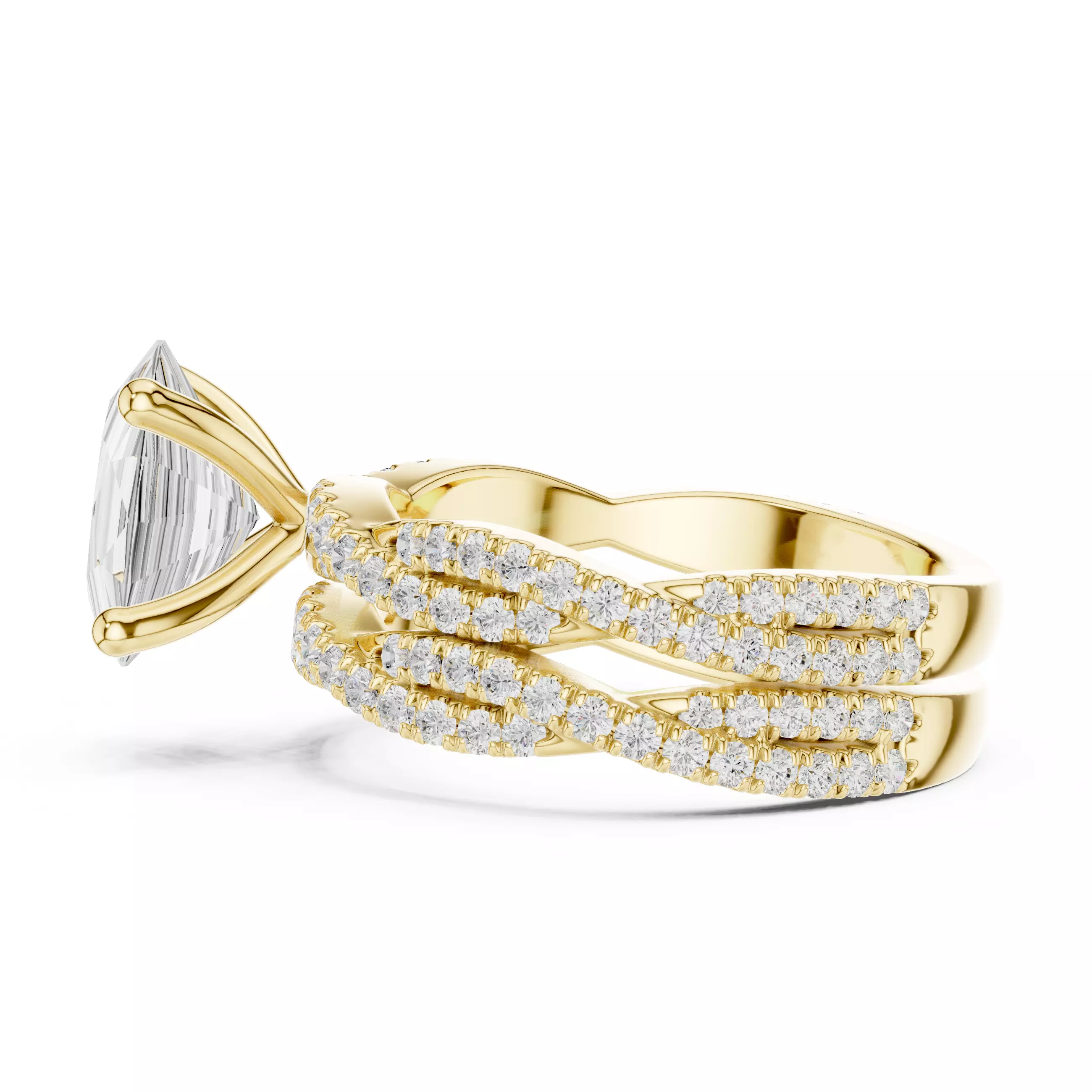 10x8mm Oval Cut Twisted Shank Wedding Ring Set 3DM STL Video 3D print model_16