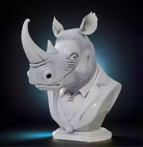 Rhino Bust 3D Model - STL Printable Wildlife Animal