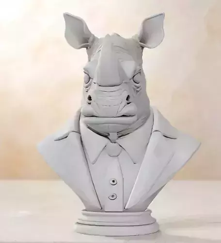 Rhino Bust 3D Model - STL Printable Wildlife Animal