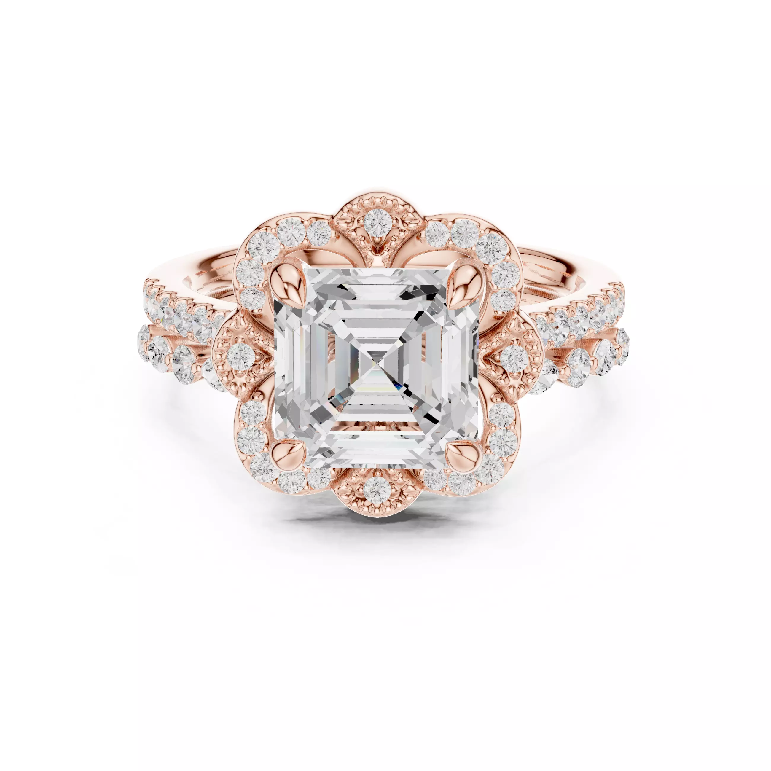 Asscher and Marquise Cut Bubble Prong Ring Set 3DM STL Video 3D print model