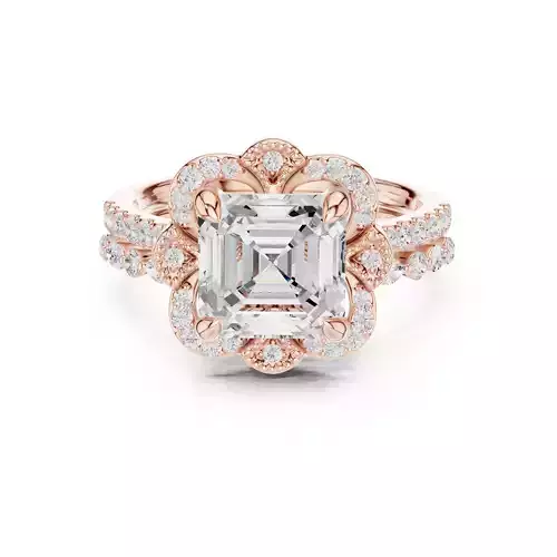 Asscher and Marquise Cut Bubble Prong Ring Set 3DM STL Video