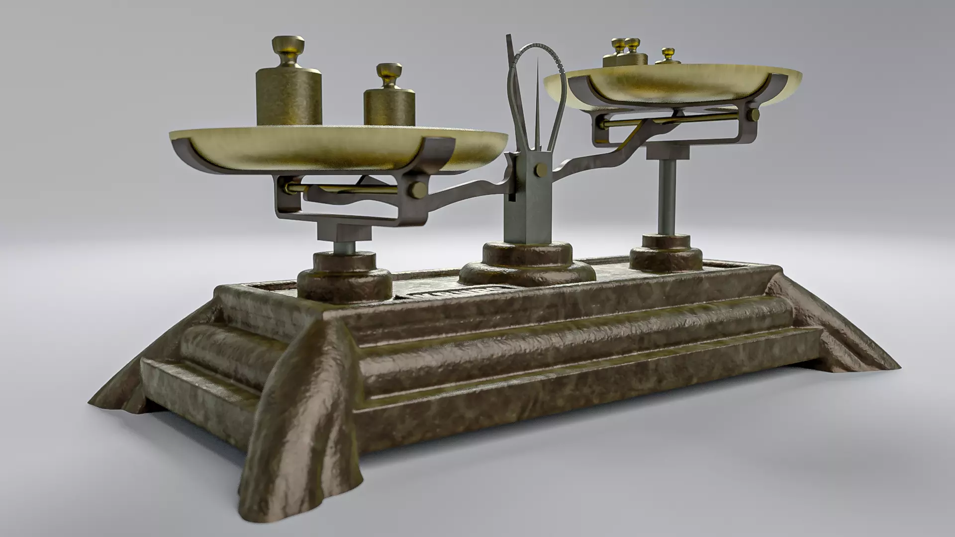 Vintage Weighing Scale with Weights 3D model_2