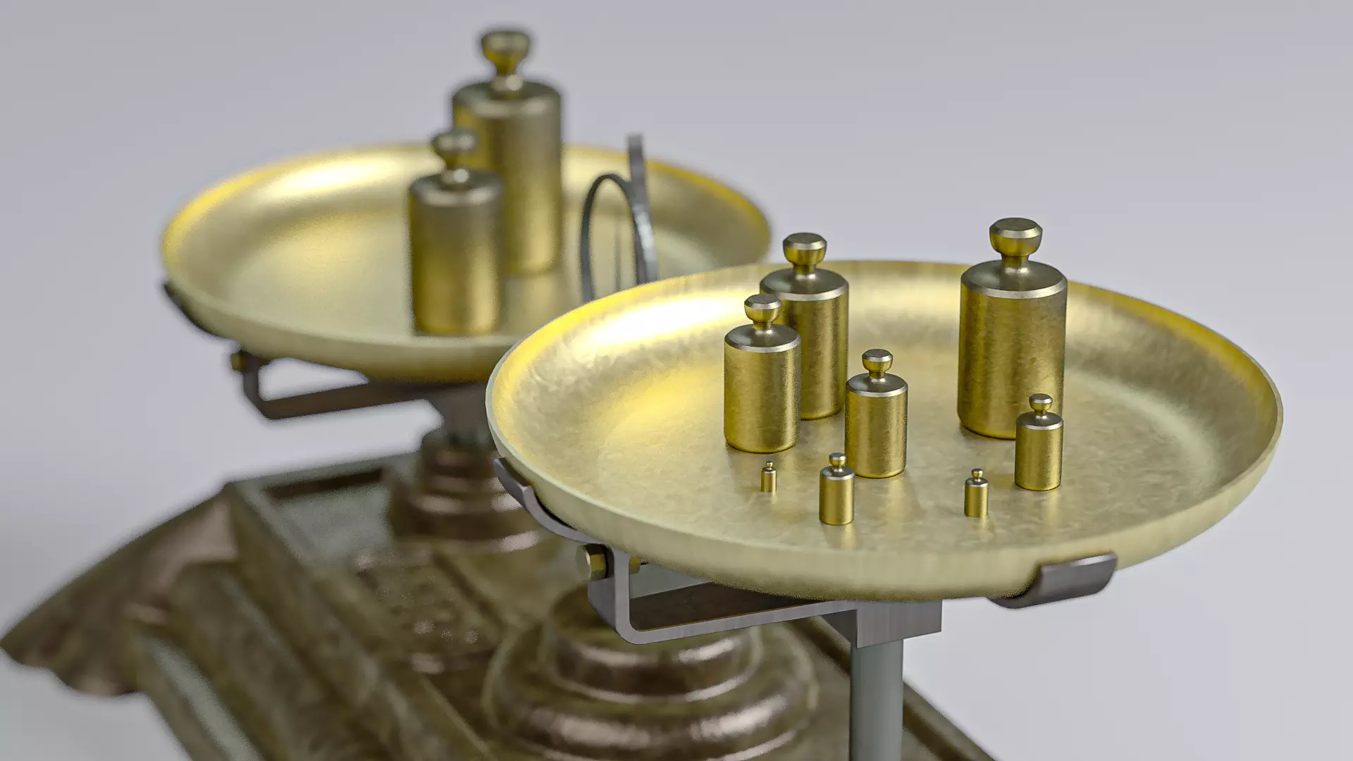 Vintage Weighing Scale with Weights 3D model_6