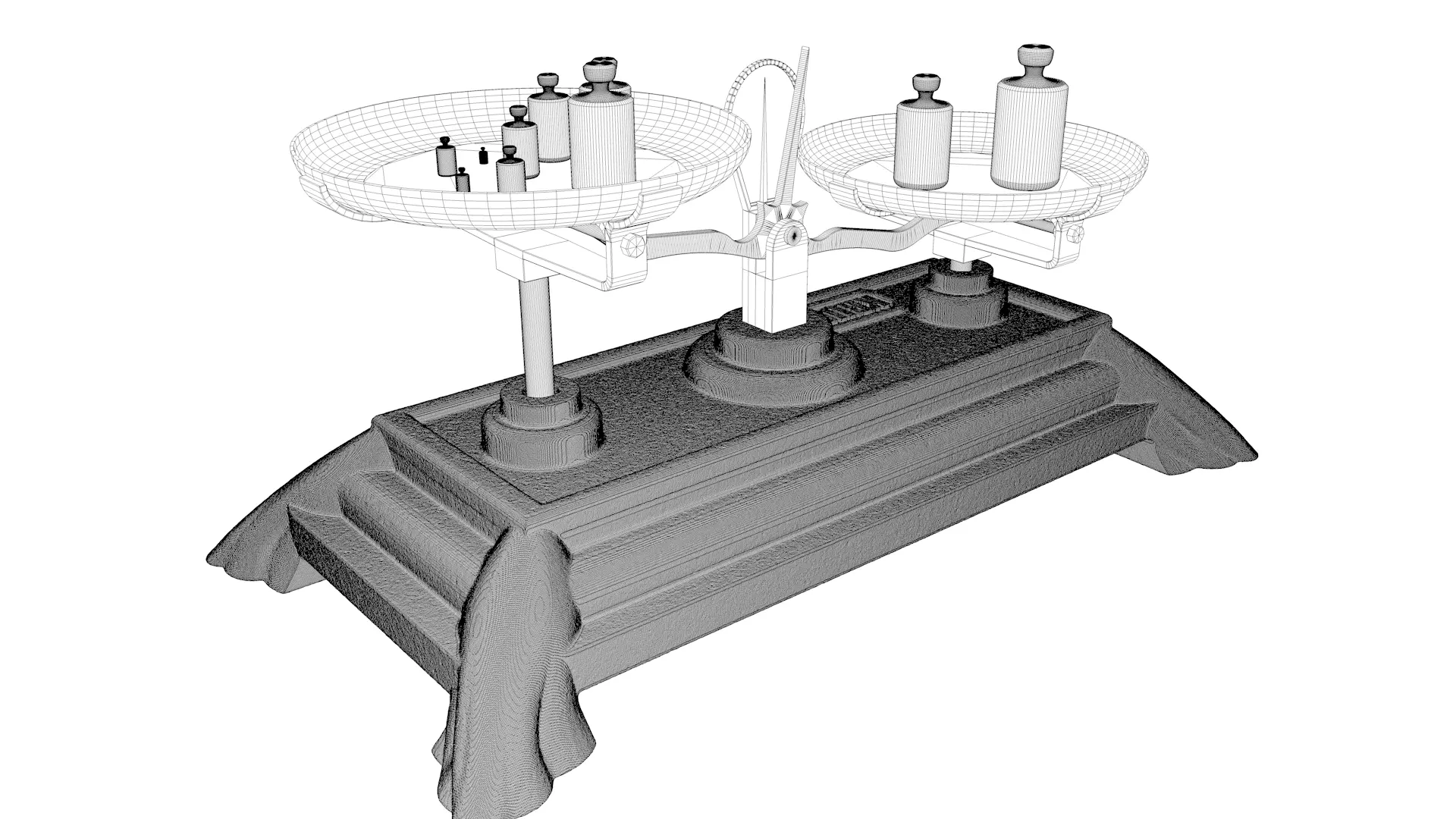 Vintage Weighing Scale with Weights 3D model_33