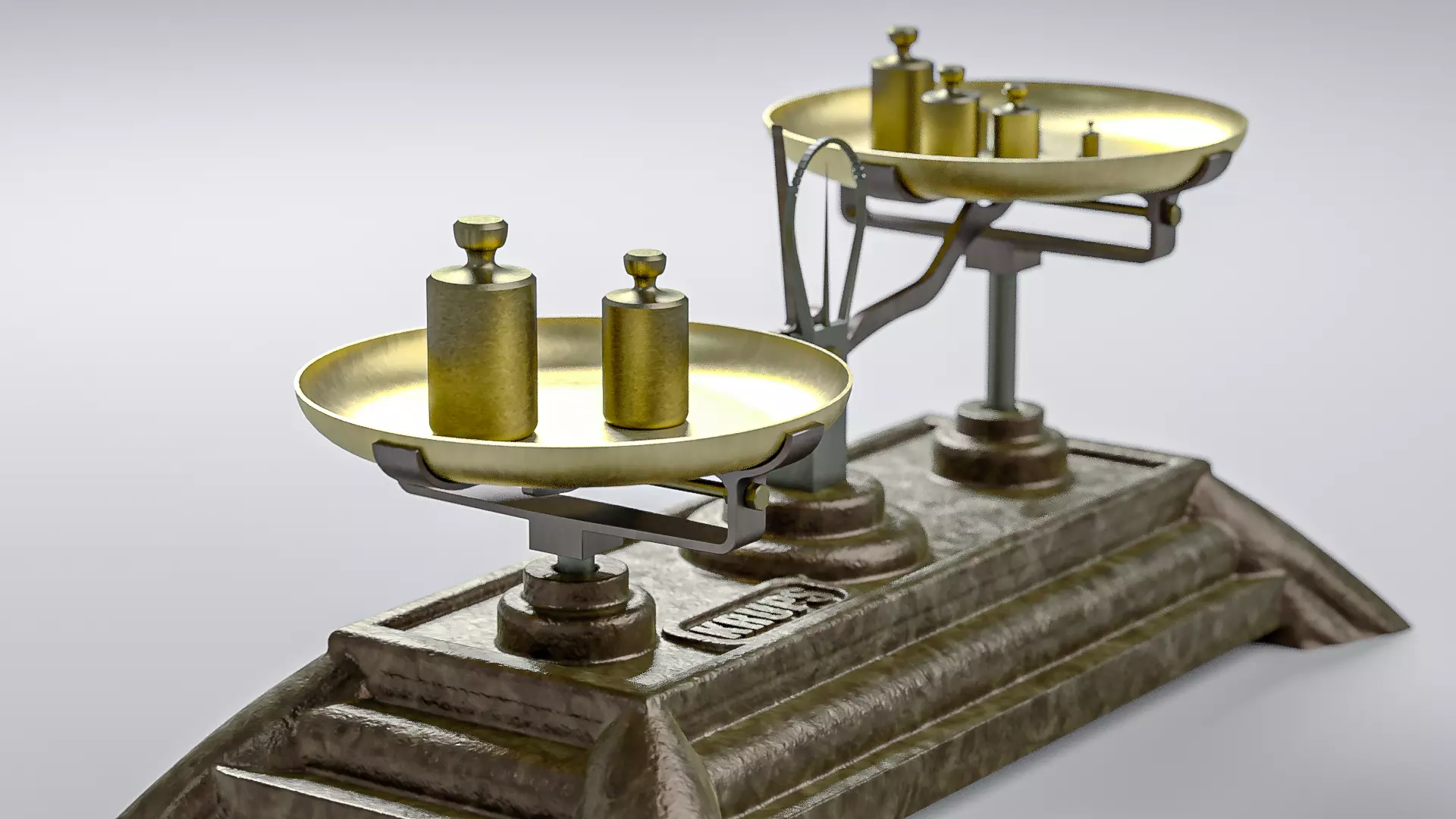 Vintage Weighing Scale with Weights 3D model_12
