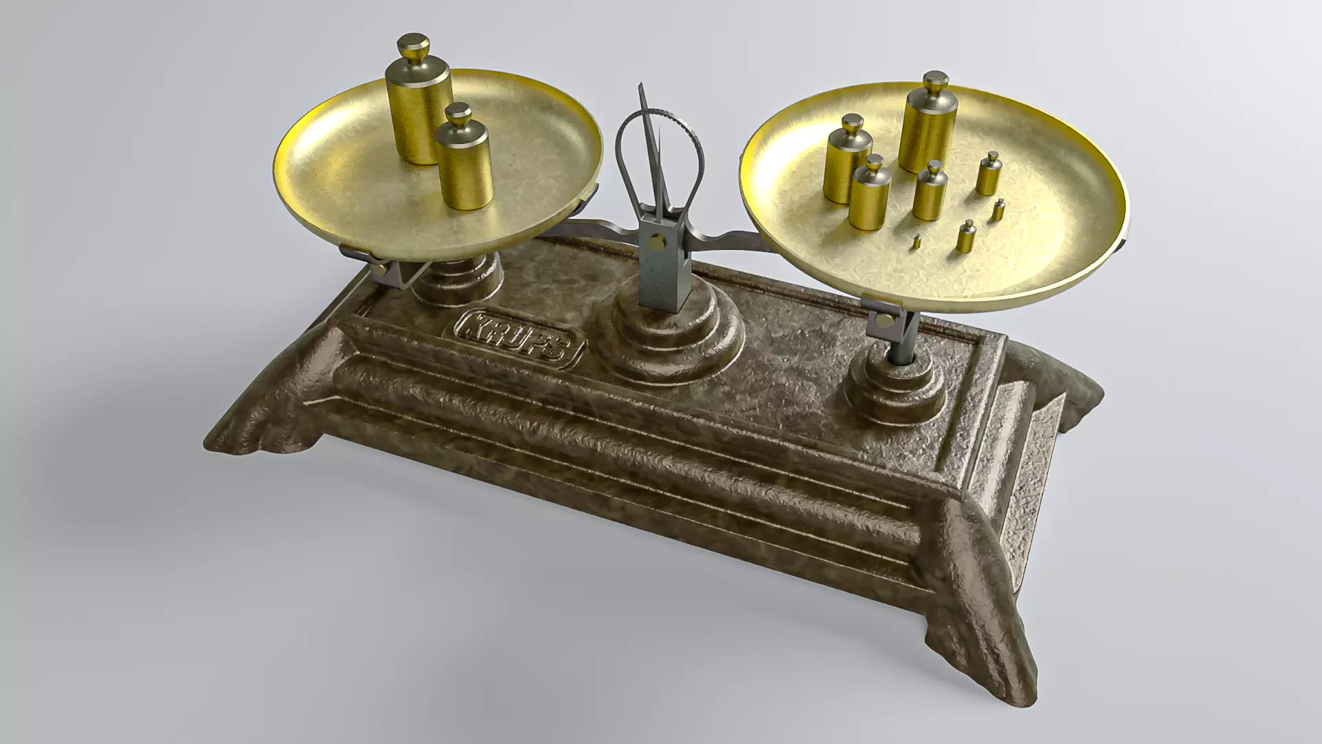Vintage Weighing Scale with Weights 3D model_0