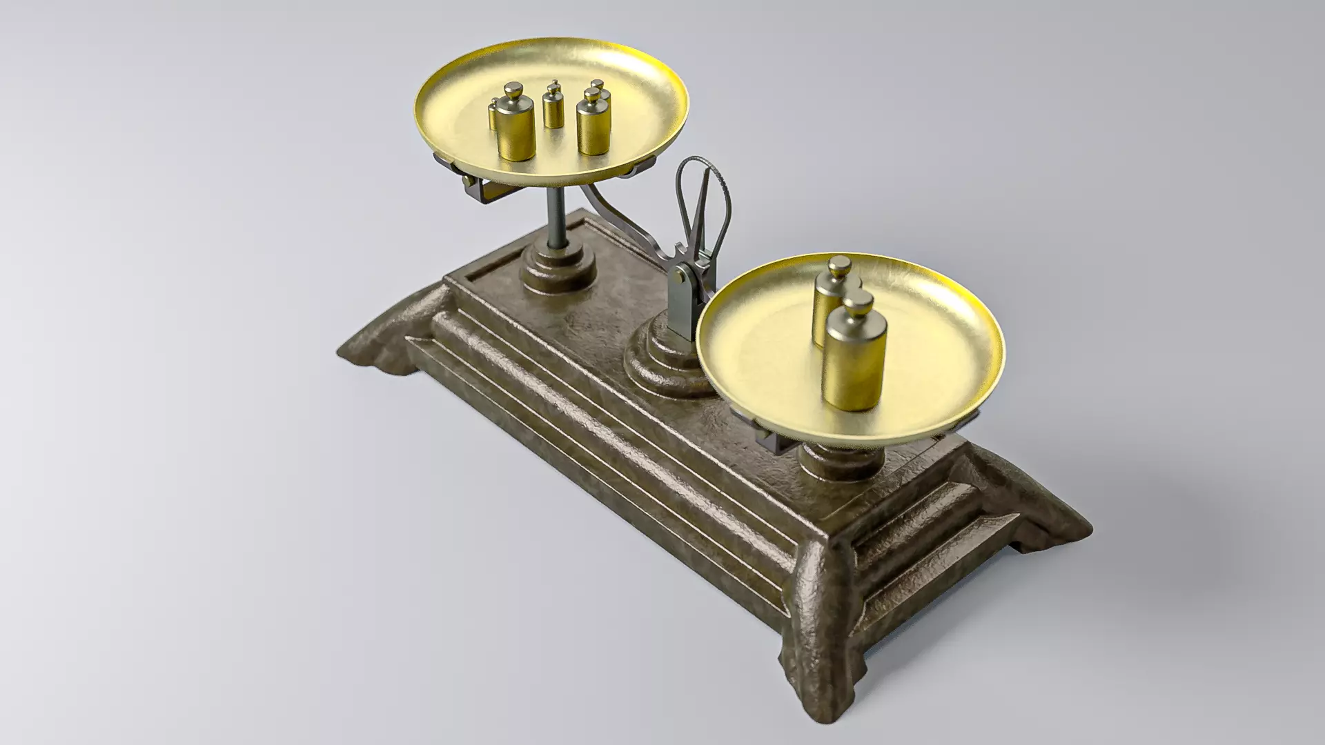 Vintage Weighing Scale with Weights 3D model_3