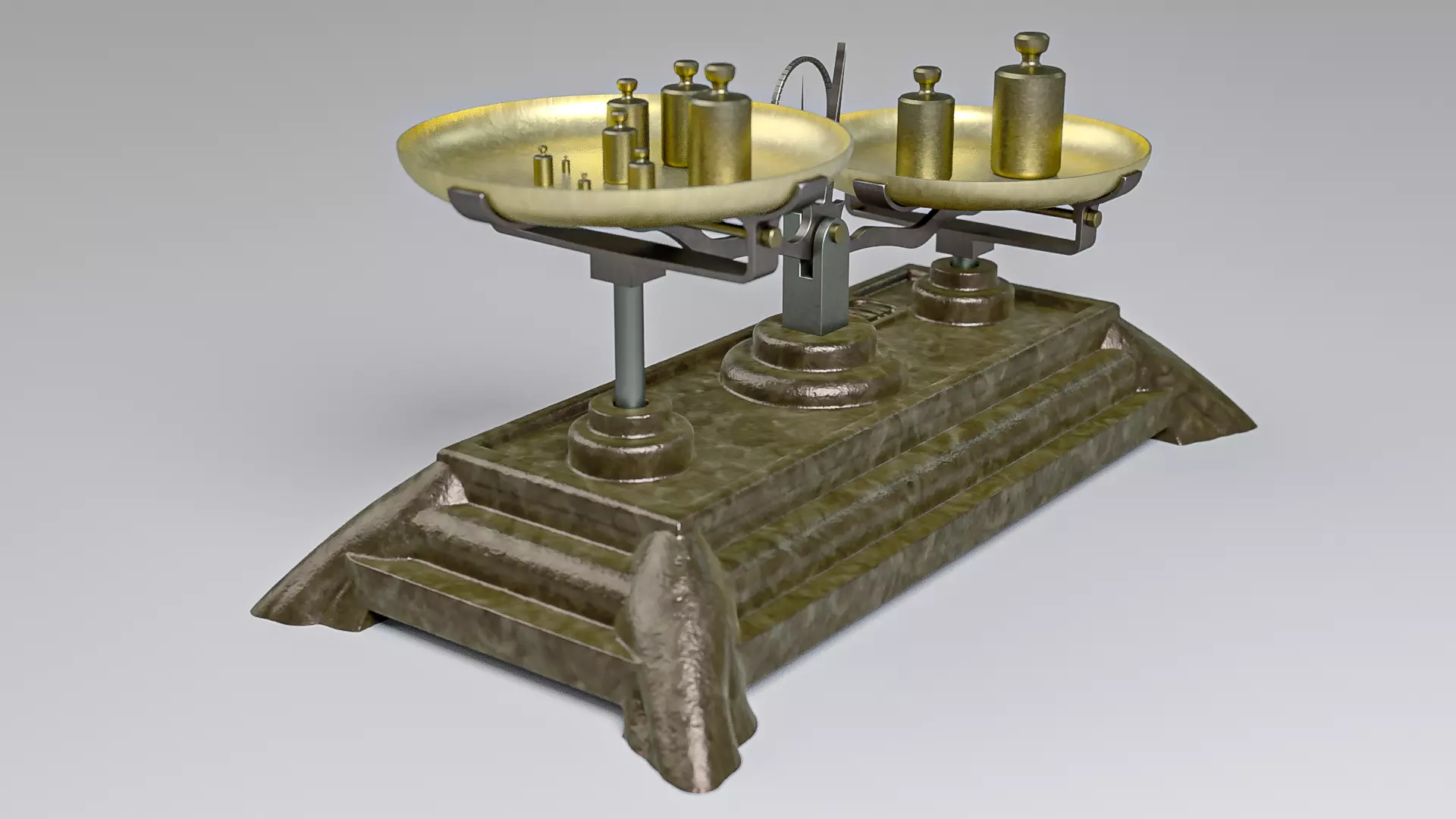 Vintage Weighing Scale with Weights 3D model_5