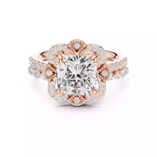 8mm Cushion Cut Diamond Wedding Ring Set 3DM STL Video 3D print model