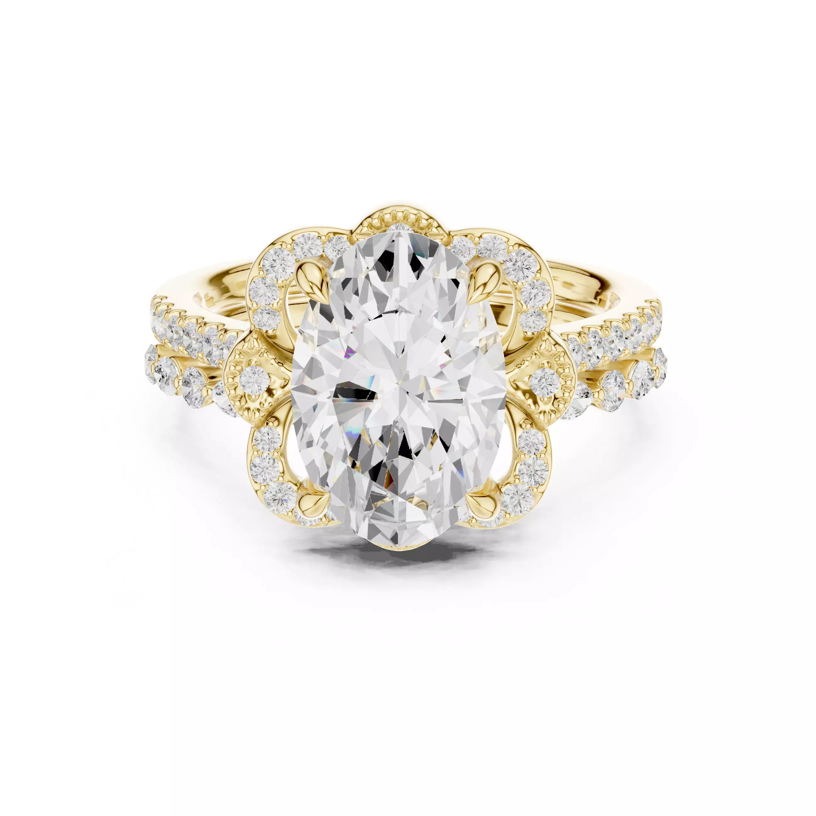 12x8mm Oval Cut Diamond Art Deco Wedding Ring Set 3DM STL Video 3D print model_1