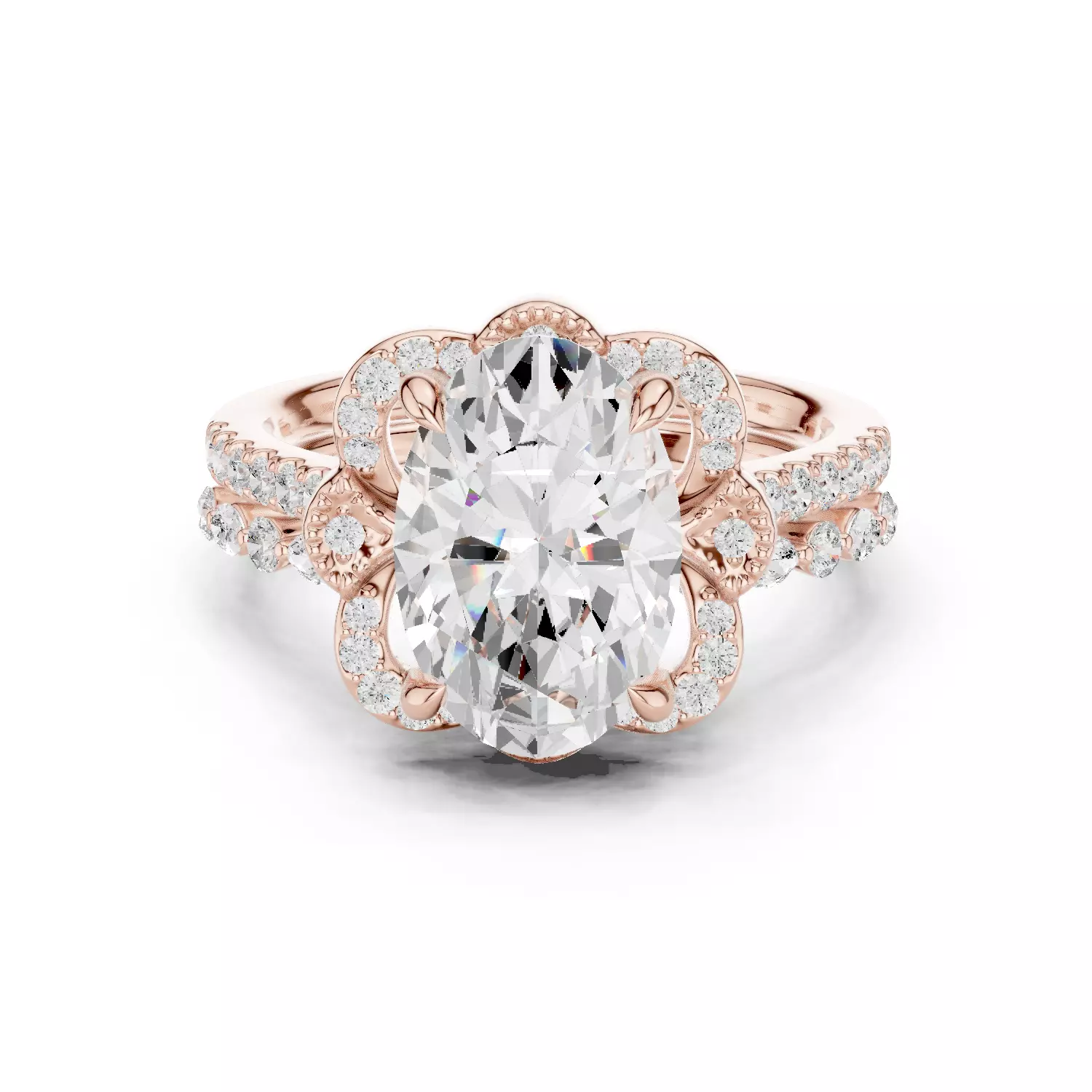 12x8mm Oval Cut Diamond Art Deco Wedding Ring Set 3DM STL Video 3D print model_12