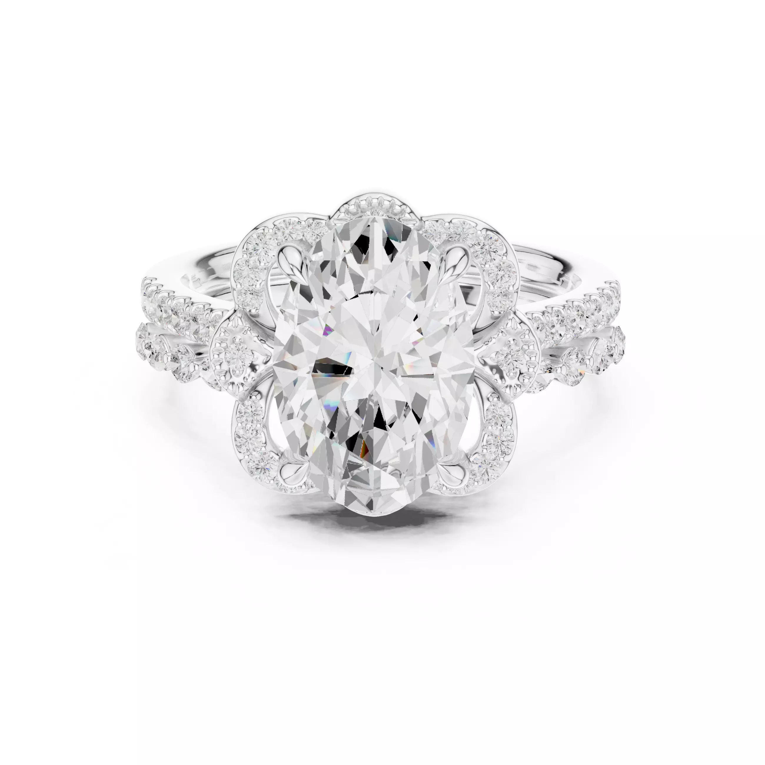 12x8mm Oval Cut Diamond Art Deco Wedding Ring Set 3DM STL Video 3D print model_2