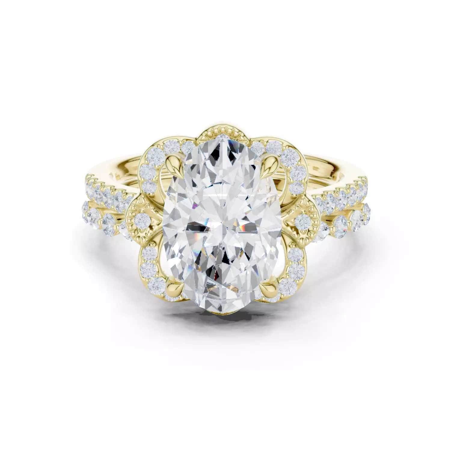 12x8mm Oval Cut Diamond Art Deco Wedding Ring Set 3DM STL Video 3D print model_13