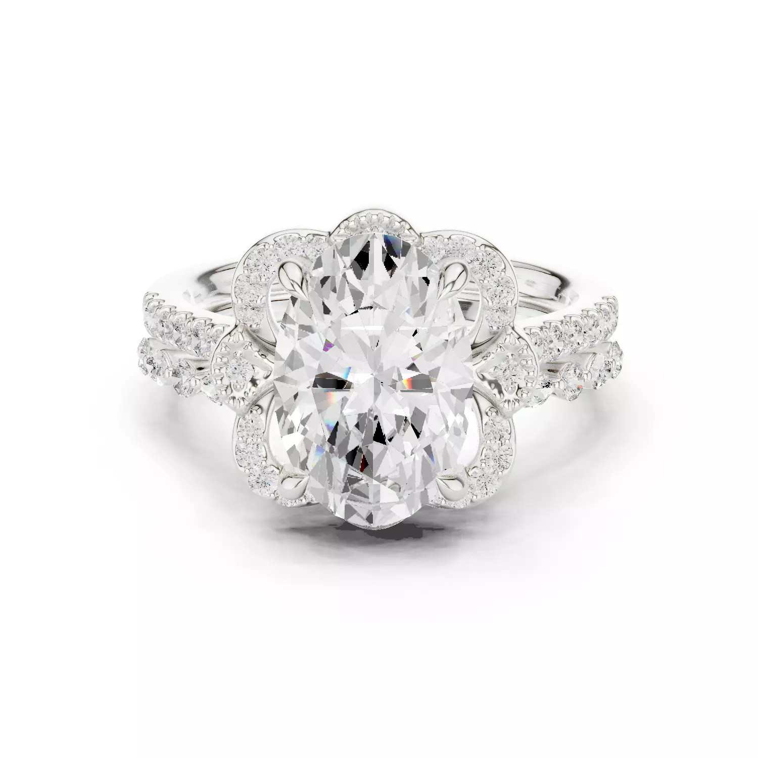 12x8mm Oval Cut Diamond Art Deco Wedding Ring Set 3DM STL Video 3D print model_14