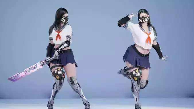 Cyberpunk Schoolgirl  Low-poly 3D model