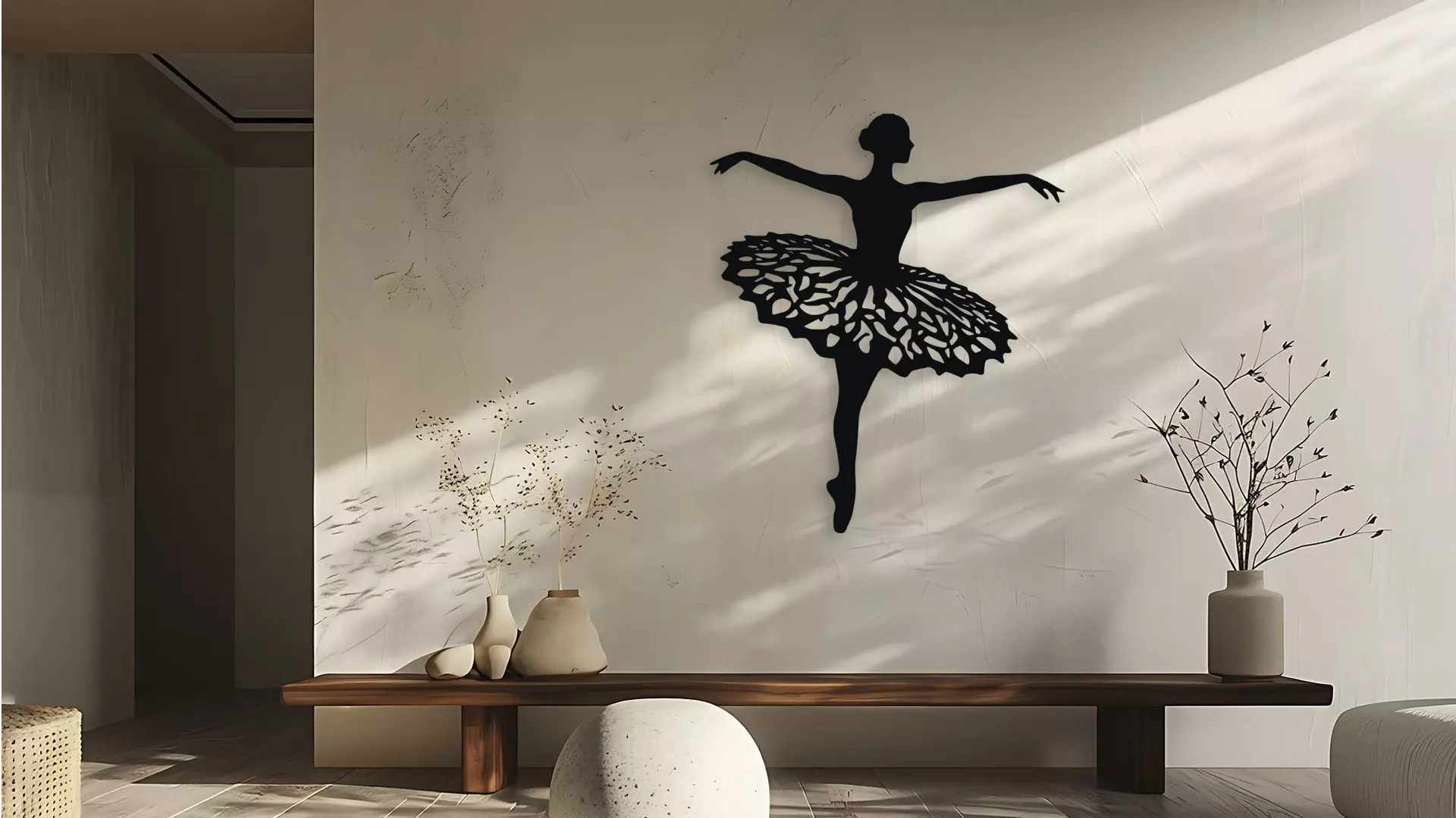 Ballerina Dancer Wall Decor Art Silhouette 3D model_0