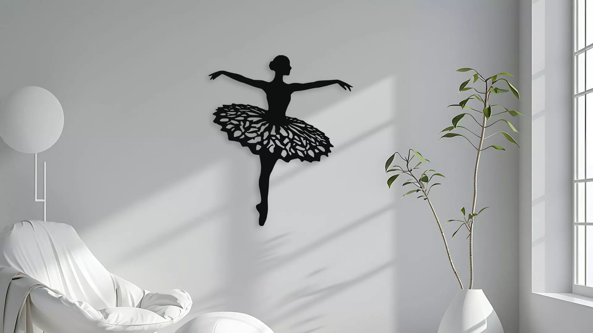 Ballerina Dancer Wall Decor Art Silhouette 3D model_4