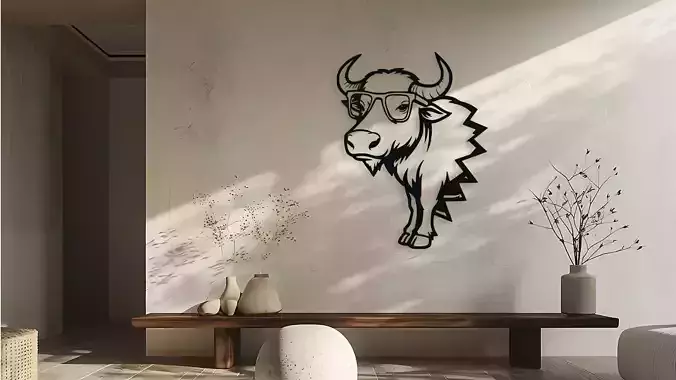 Hipster Buffalo with Glasses Wall Art
