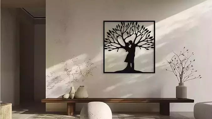 Tree of Love Couple Silhouette Wall Art