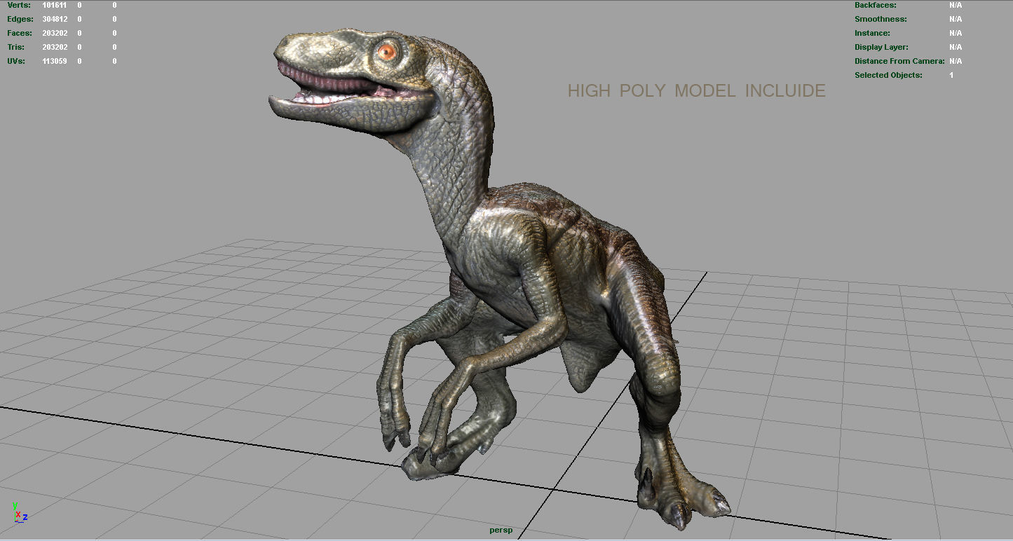 Velociraptor dinosaur Low-poly 3D model_5