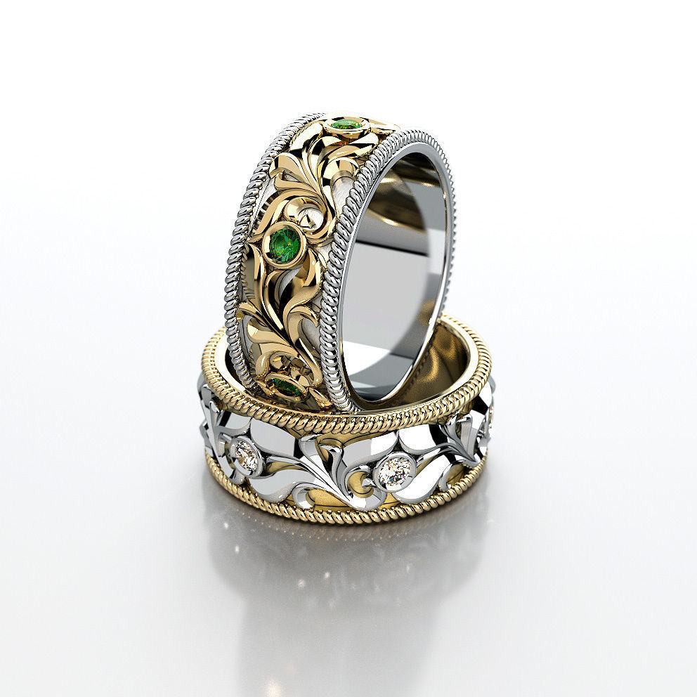 Wedding ring with round gemstones 004 3D print model_1