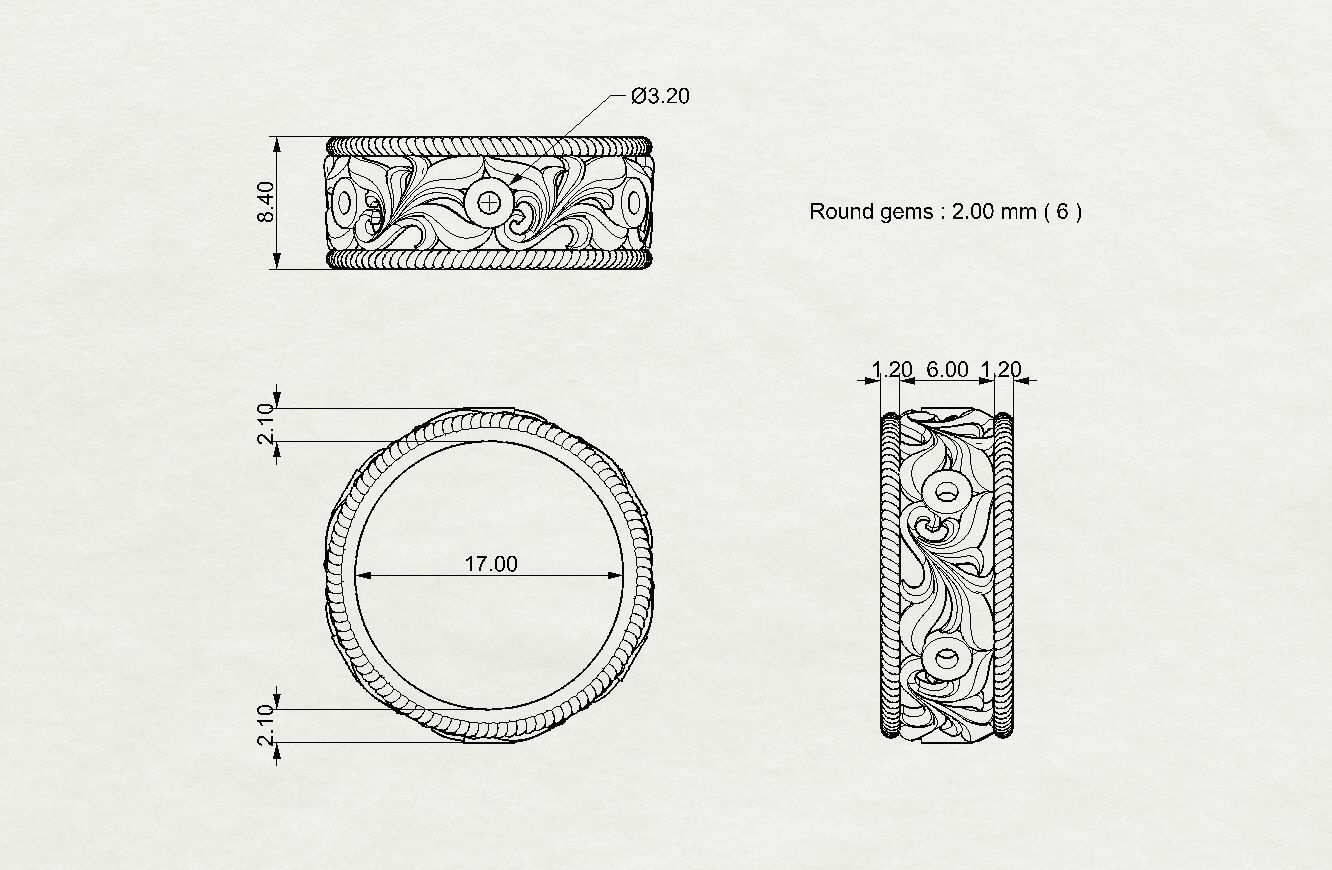 Wedding ring with round gemstones 004 3D print model_2
