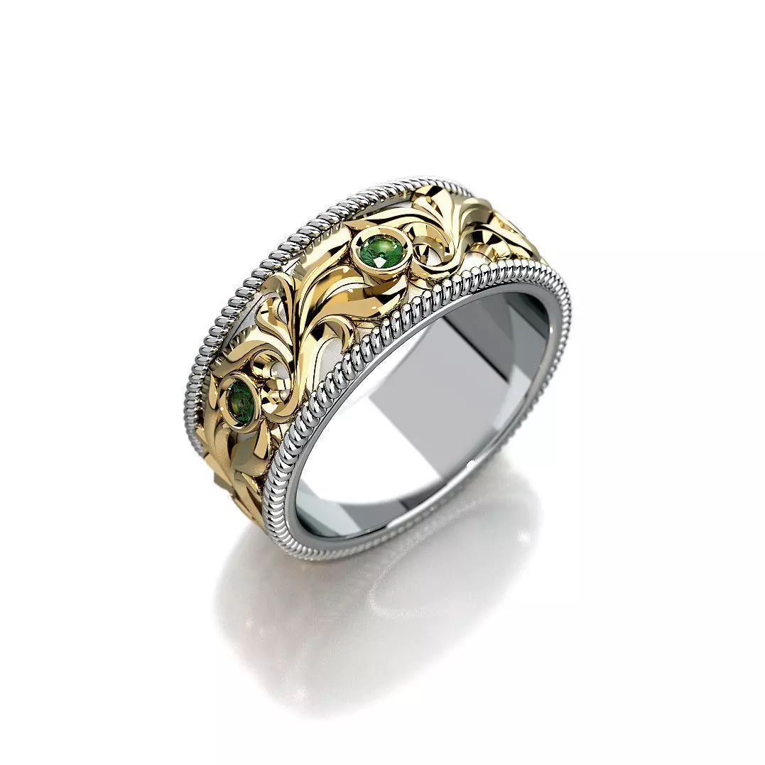 Wedding ring with round gemstones 004 3D print model_0