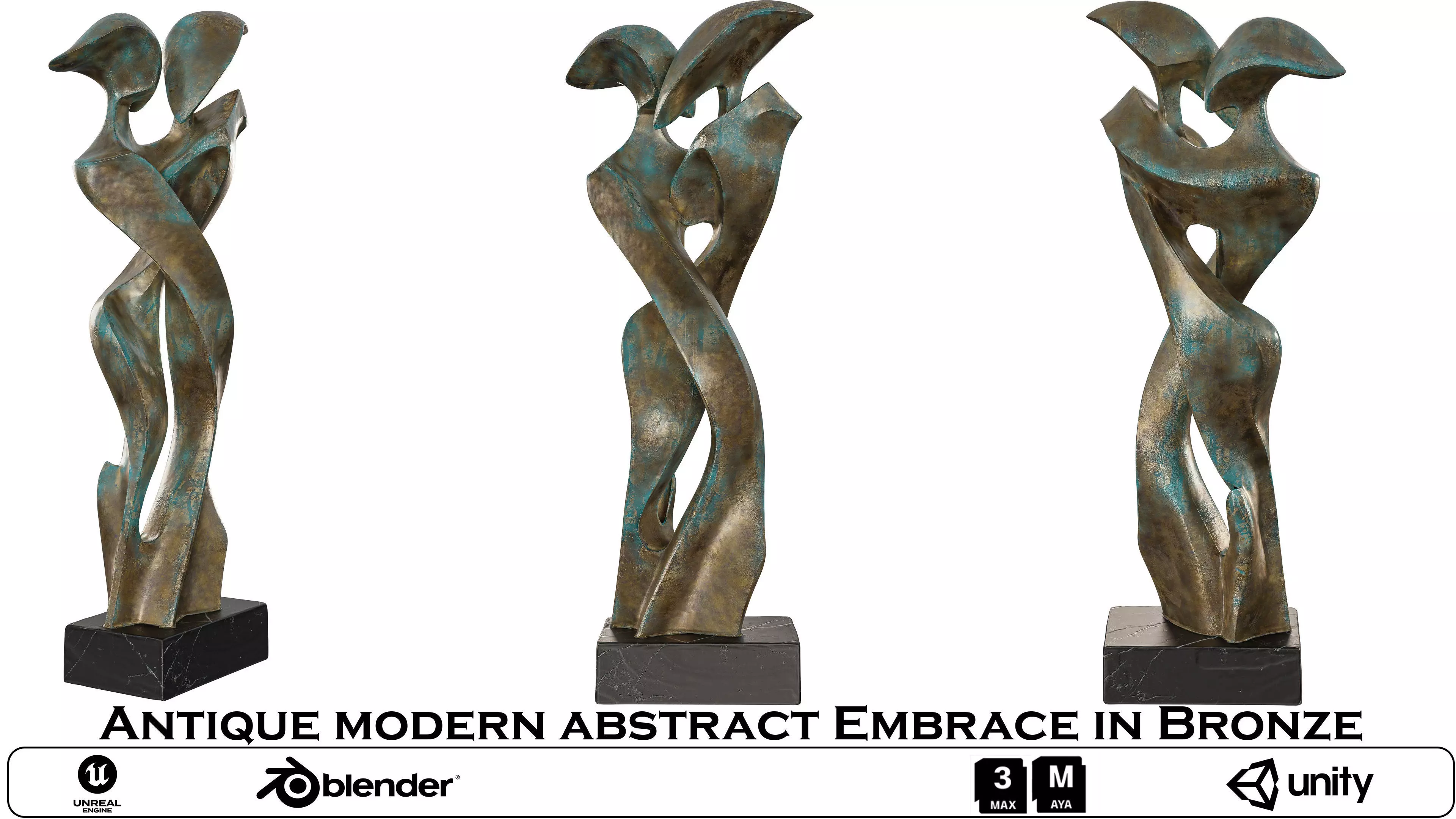 Antique Modern Abstract Embrace in Bronze  3D model_0