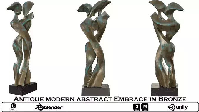 Antique Modern Abstract Embrace in Bronze 