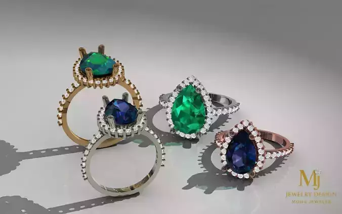 Luxury Emerald Sapphire Diamond Ring 3D Model STL 3DM 55 60