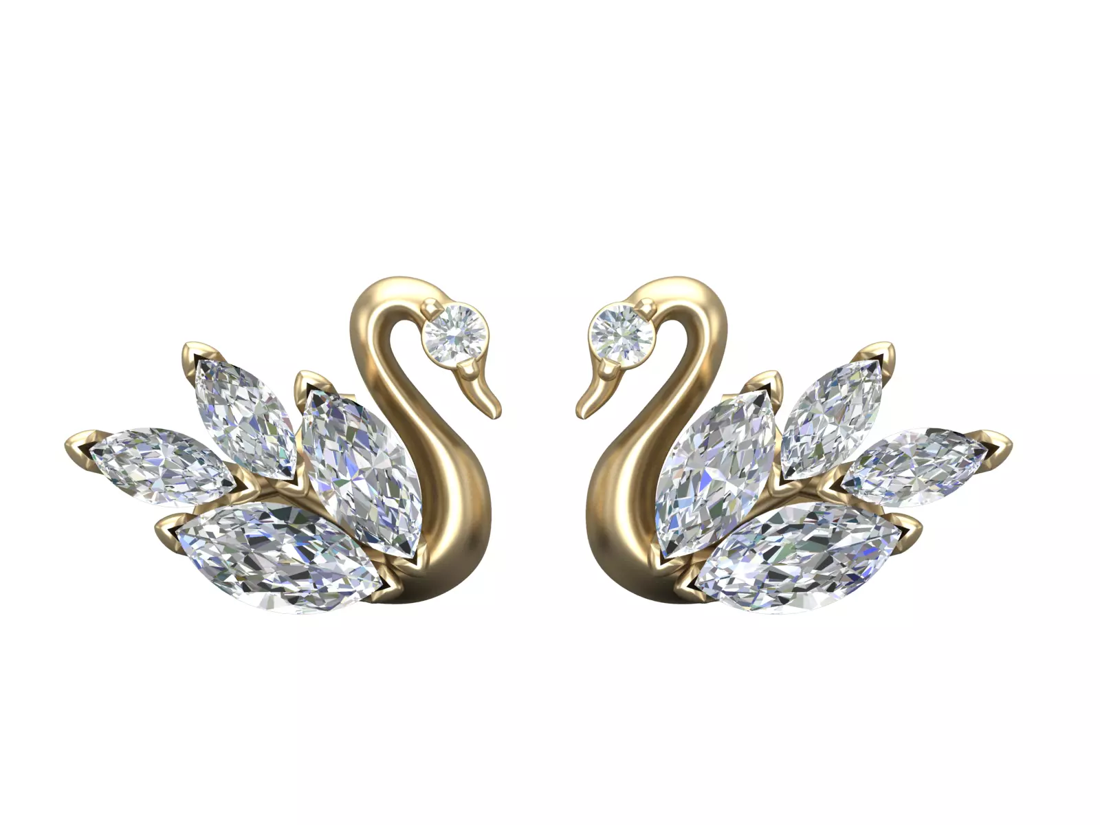 Swan Marquise Diamond Stud Earrings 3D CAD Design 3D print model_13