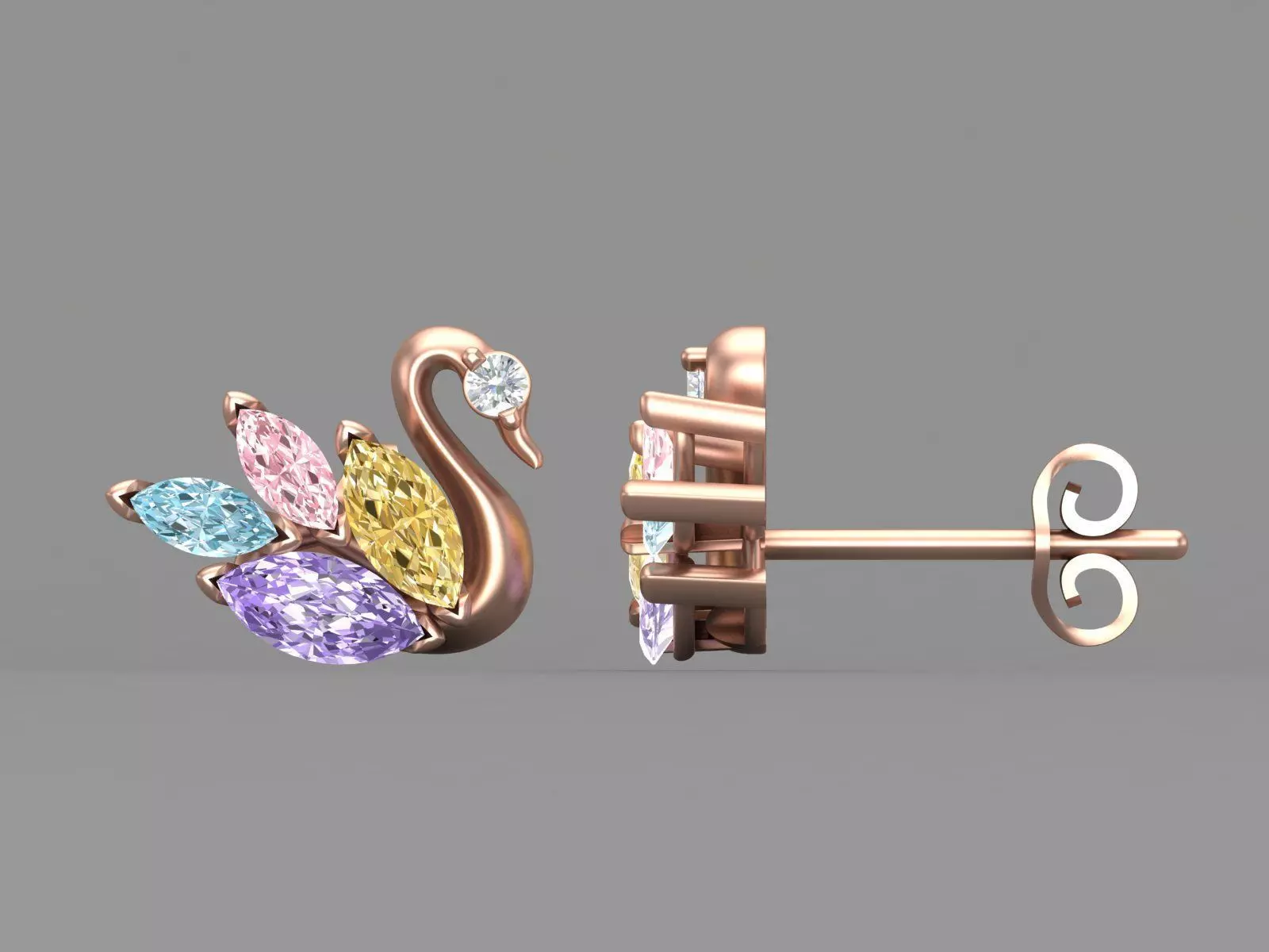 Swan Marquise Diamond Stud Earrings 3D CAD Design 3D print model_9